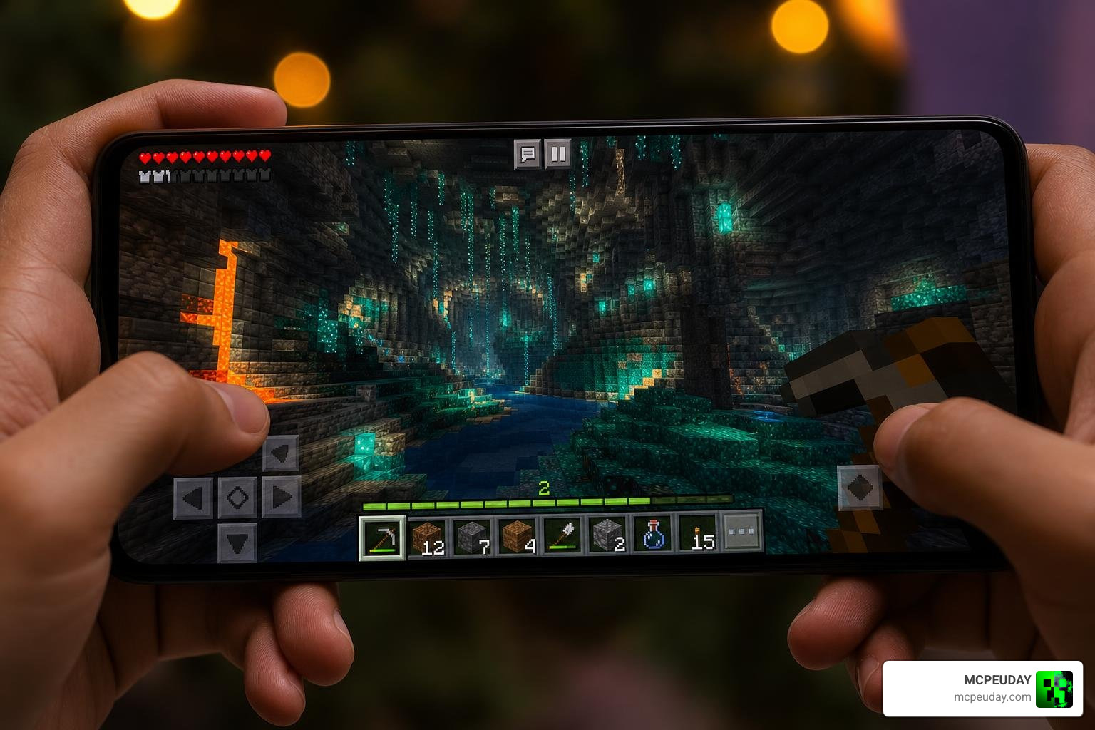 Stunning view of the new underground 1.26 biomes rendered with dynamic mobile lighting