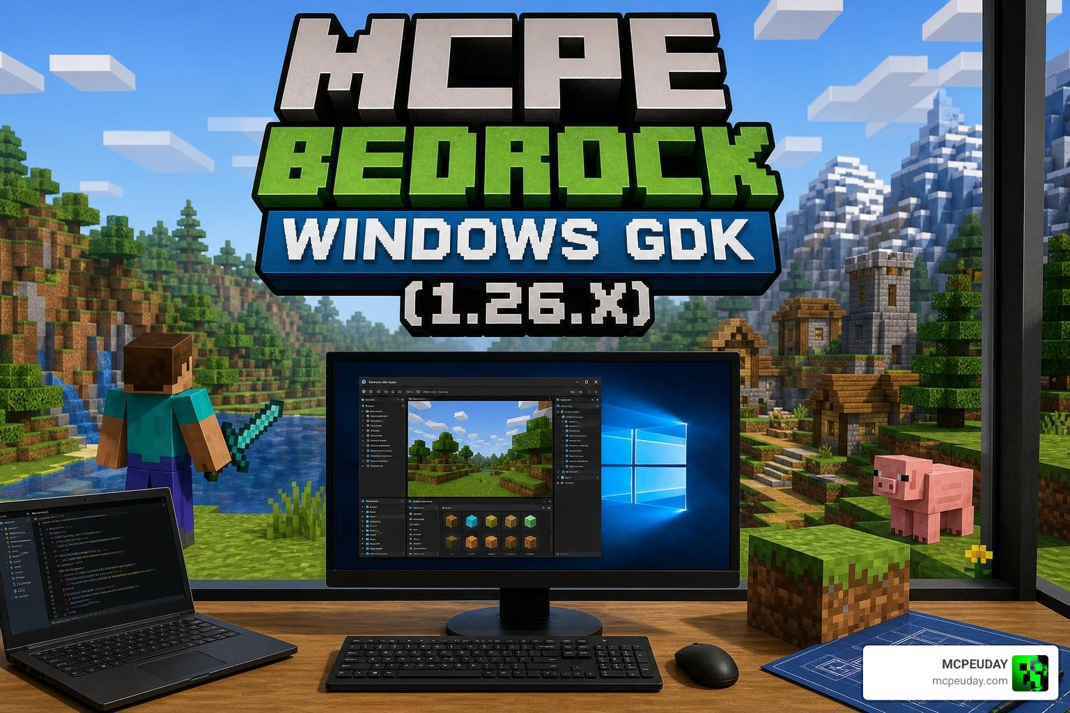 MCPE Bedrock Windows GDK 1.26 main menu on Windows PC MCPE Bedrock Windows GDK 1.26 main menu on Windows PC