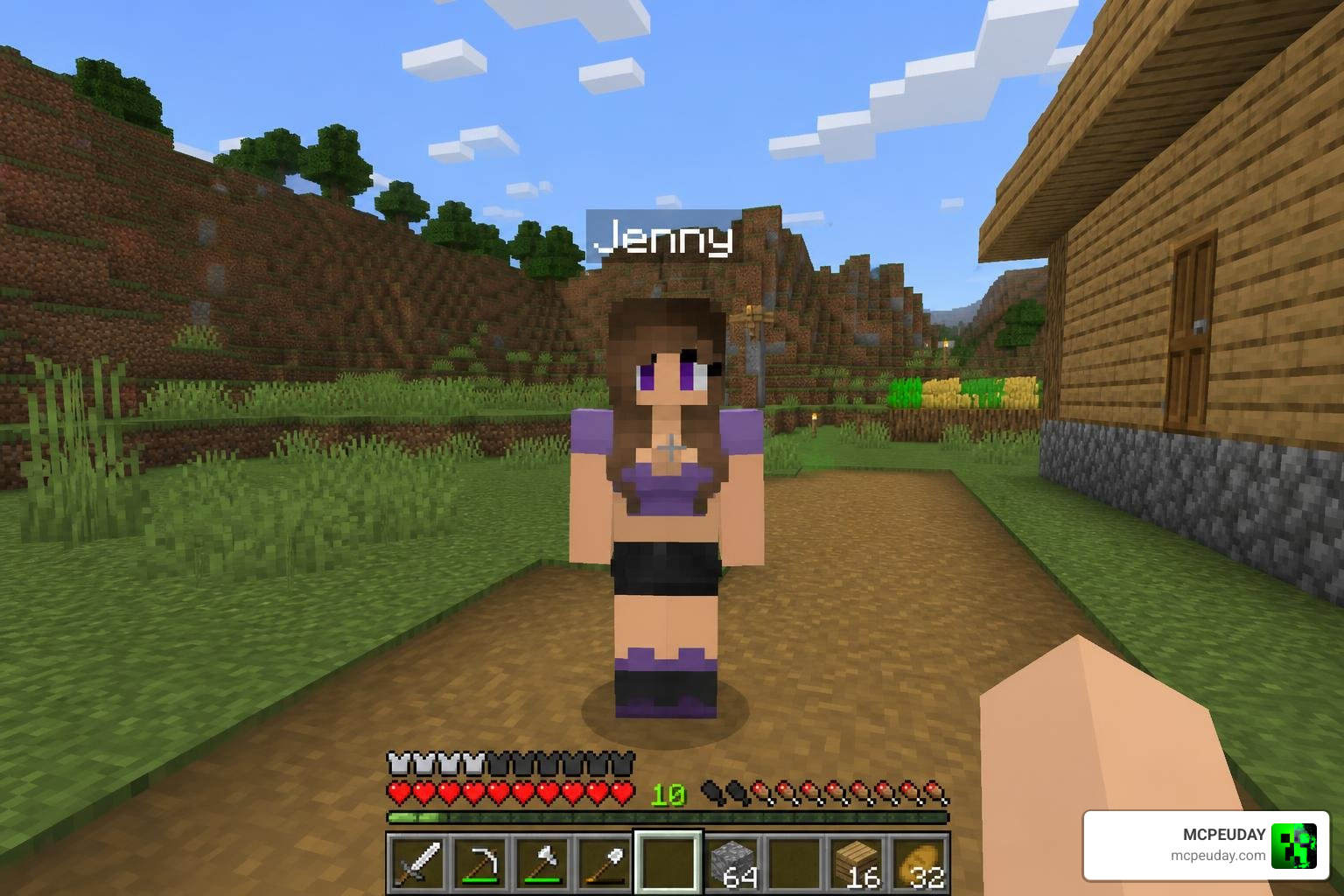 Jenny character standing in Minecraft Bedrock Edition world