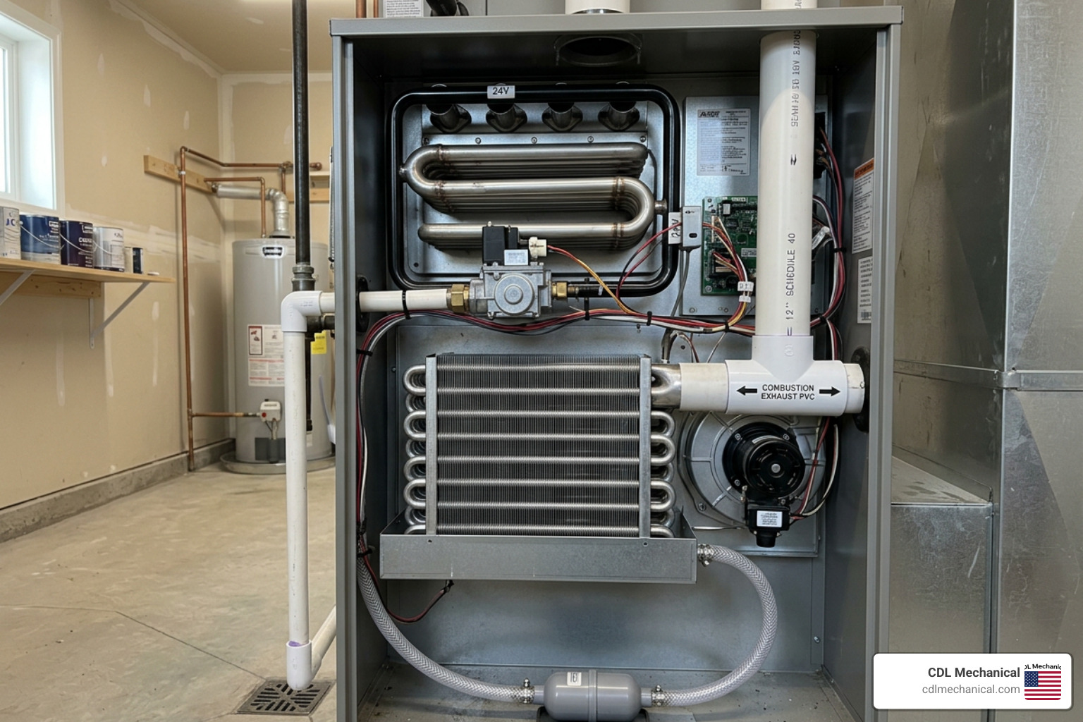 High-efficiency furnace dual heat exchanger system showcasing primary and secondary condensing technology