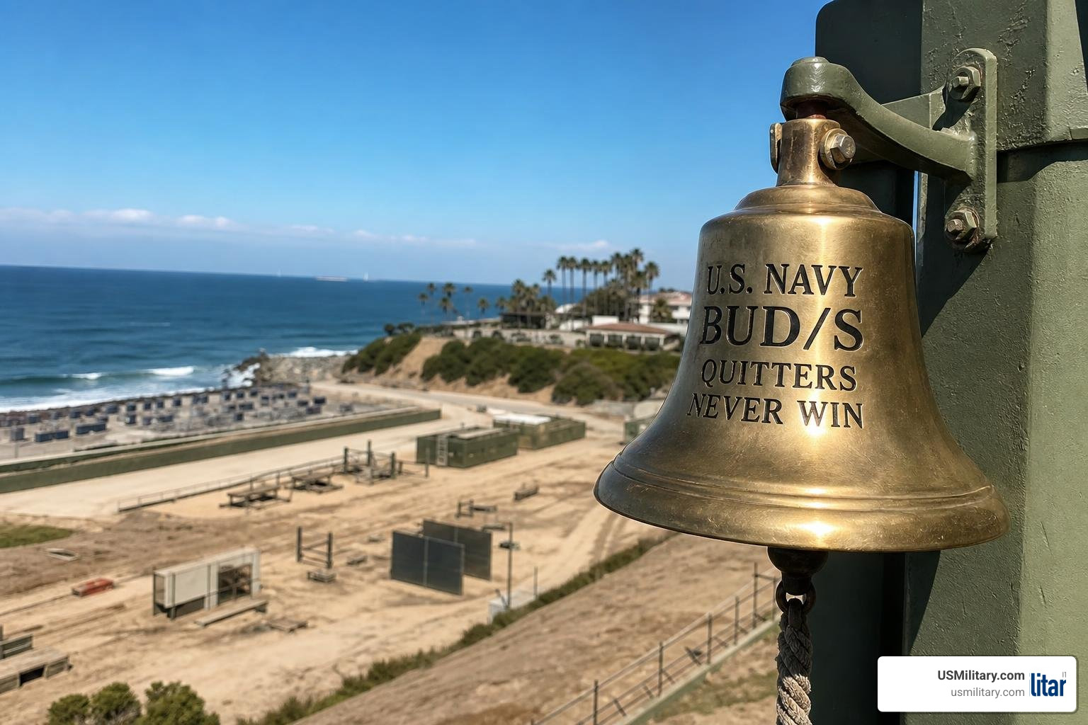 The iconic brass quit bell at the BUD/S training compound in Coronado