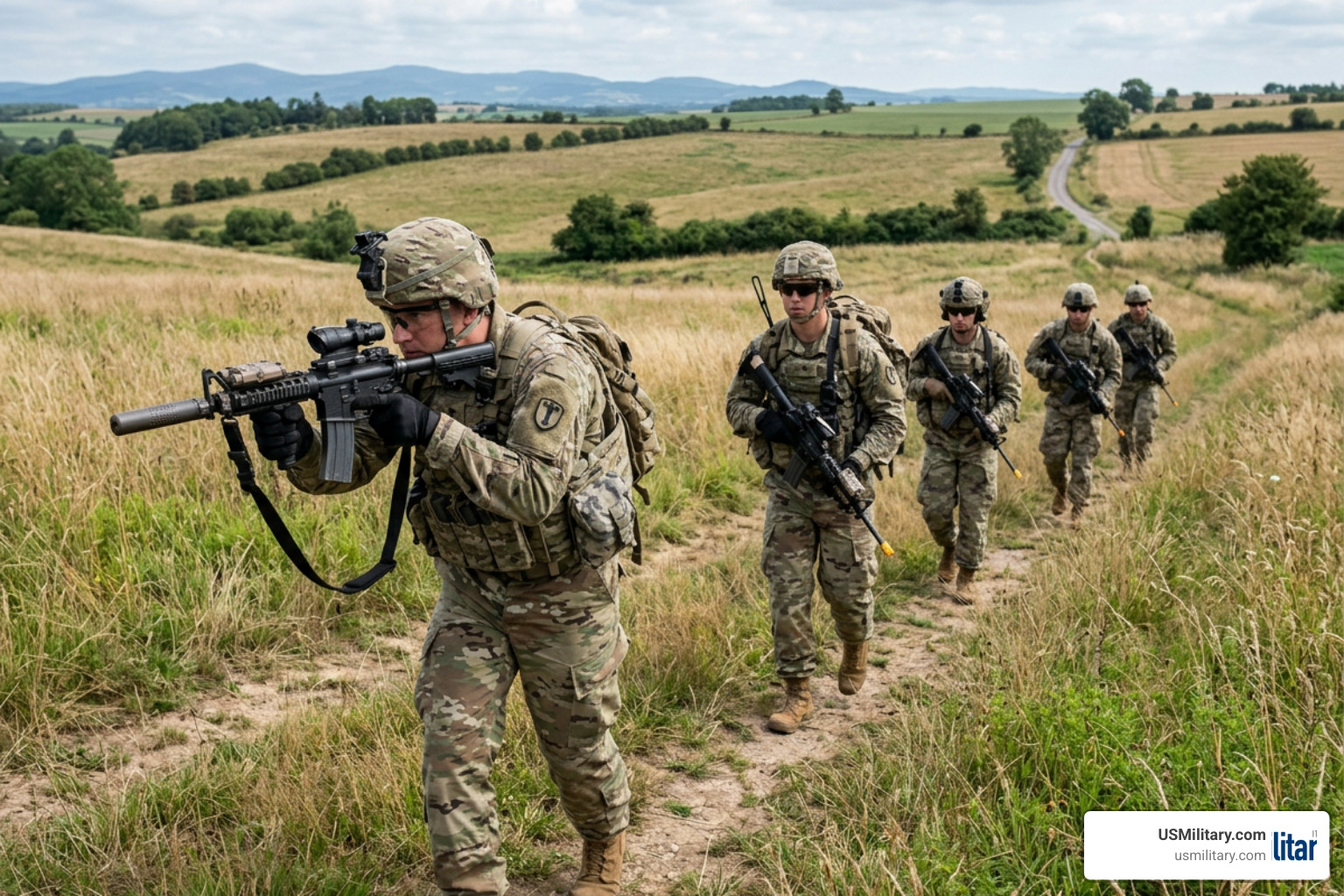 U.S. Army soldiers in modern tactical gear on patrol U.S. Army soldiers in modern tactical gear on patrol
