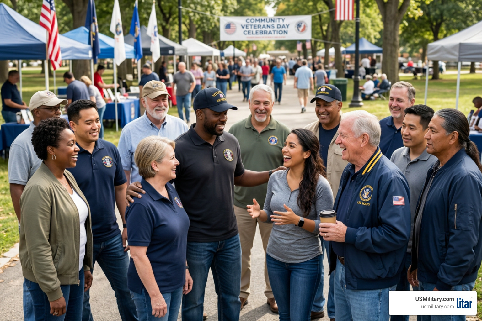U.S. military veterans at a community event representing diverse backgrounds U.S. military veterans at a community event representing diverse backgrounds