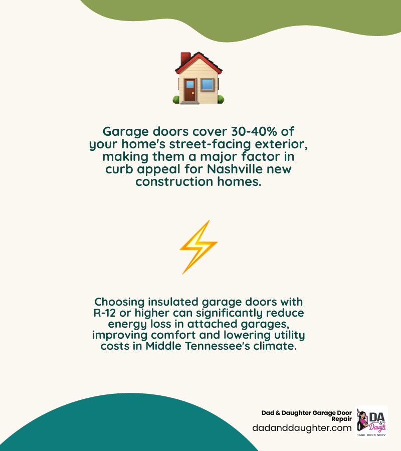 Infographic showing garage door impact on energy efficiency curb appeal and resale value for Nashville new construction