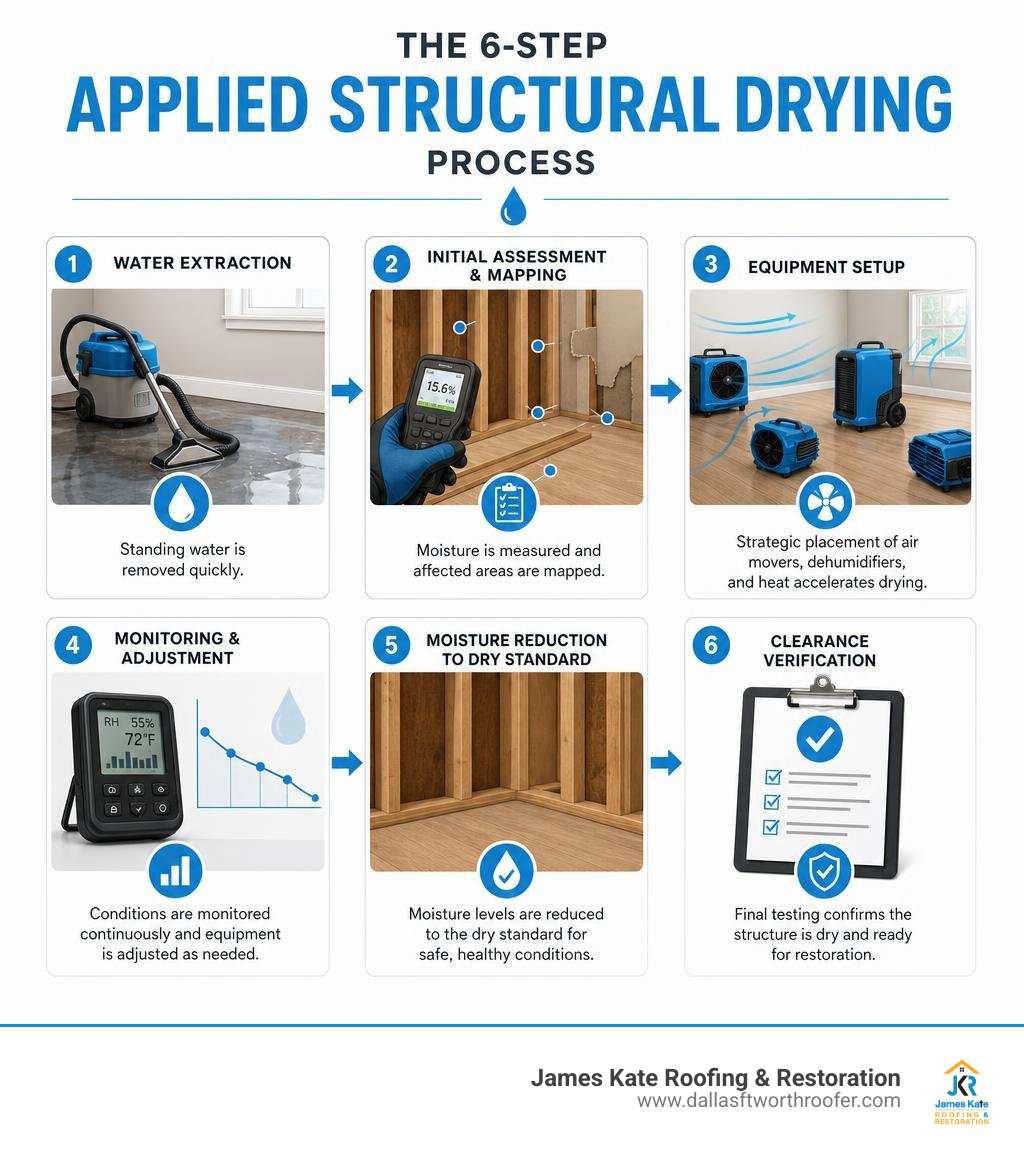 infographic showing the 6-step applied structural drying process from water extraction to clearance verification infographic infographic showing the 6-step applied structural drying process from water extraction to clearance verification infographic