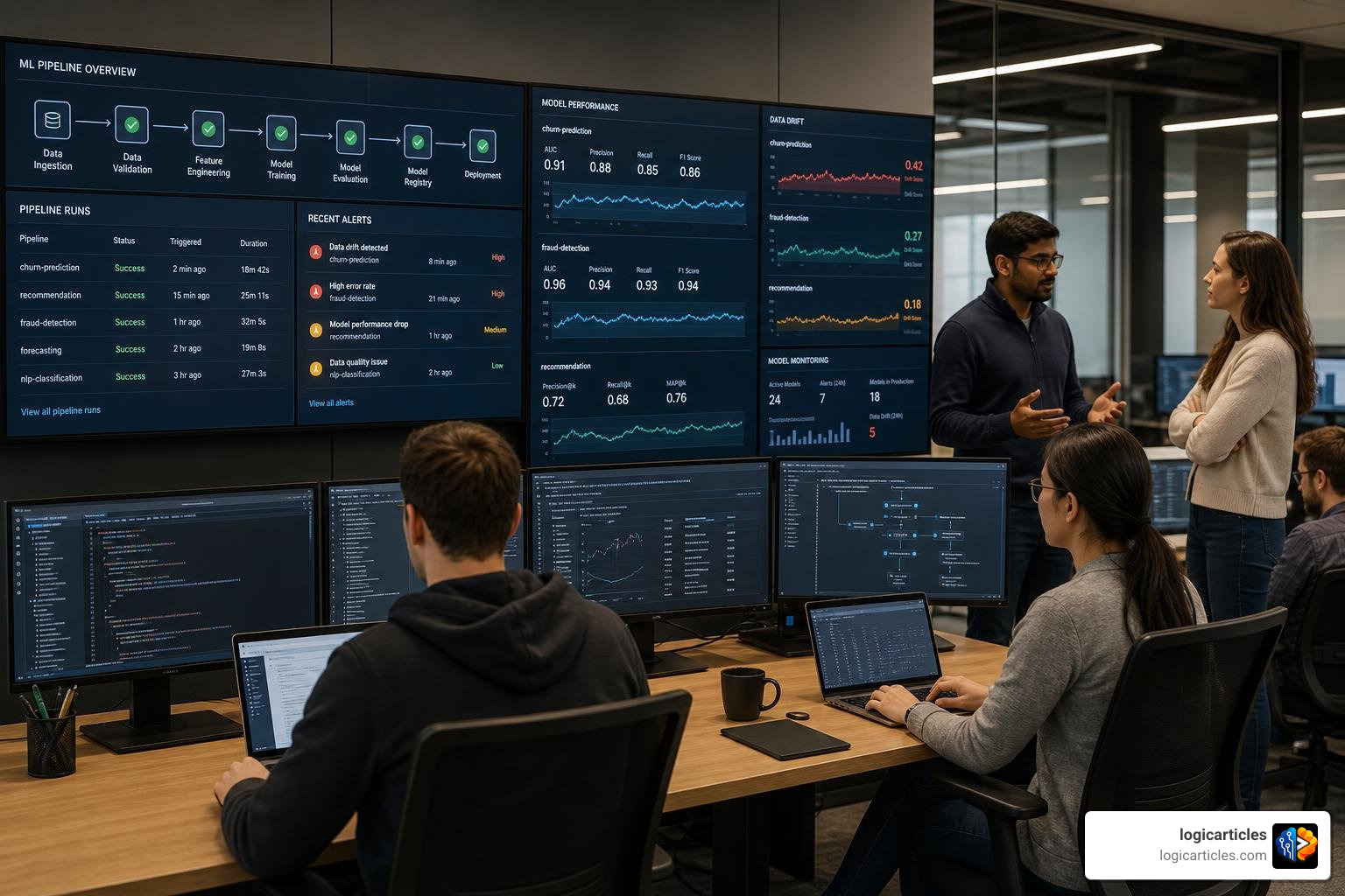 MLOps pipeline automation, model monitoring, and drift detection system