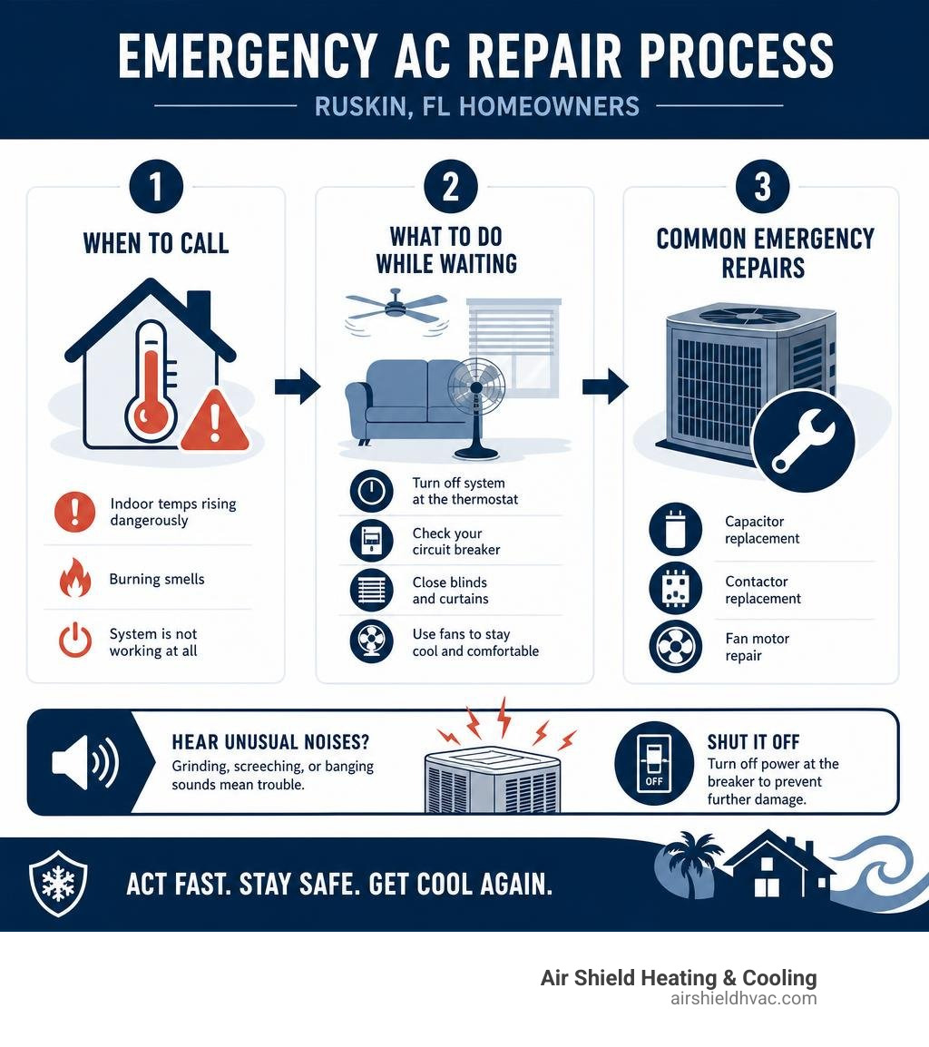 Infographic: Emergency AC repair process steps for Ruskin FL homeowners including when to call, what to do while waiting Infographic: Emergency AC repair process steps for Ruskin FL homeowners including when to call, what to do while waiting
