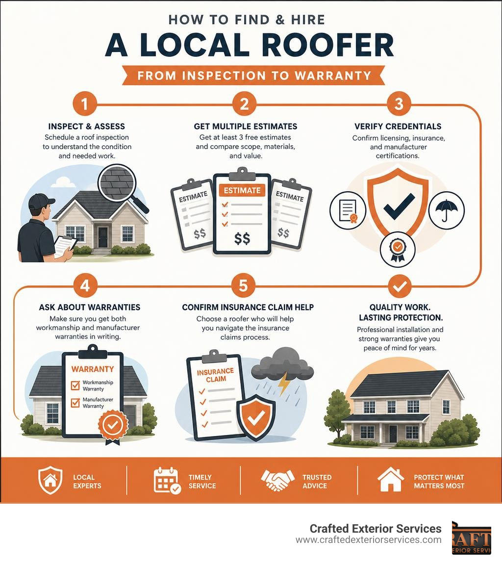 Step-by-step infographic: how to find and hire a local roofer from inspection to warranty infographic Step-by-step infographic: how to find and hire a local roofer from inspection to warranty infographic