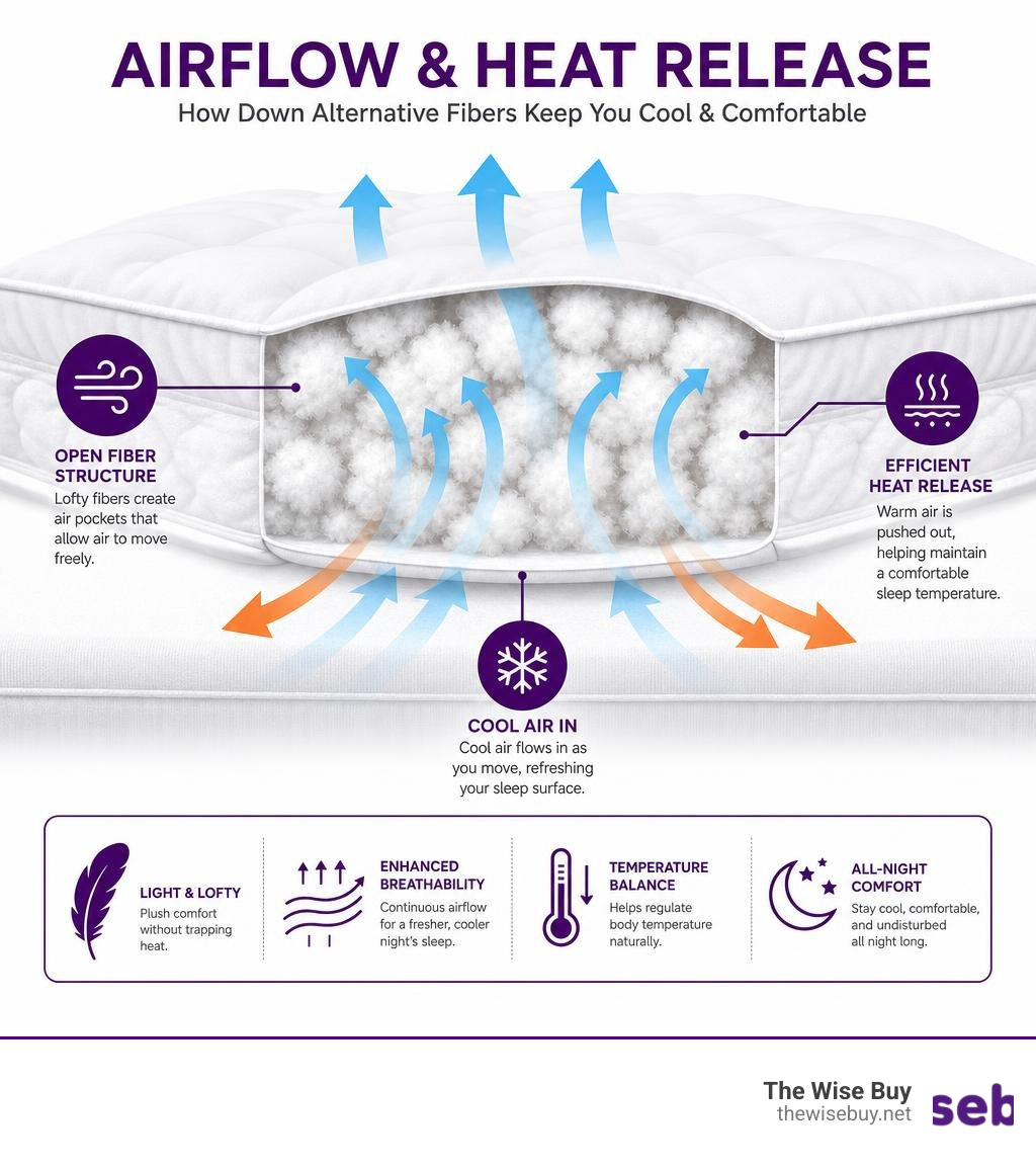 Infographic highlighting the airflow and heat release of down alternative fibers infographic