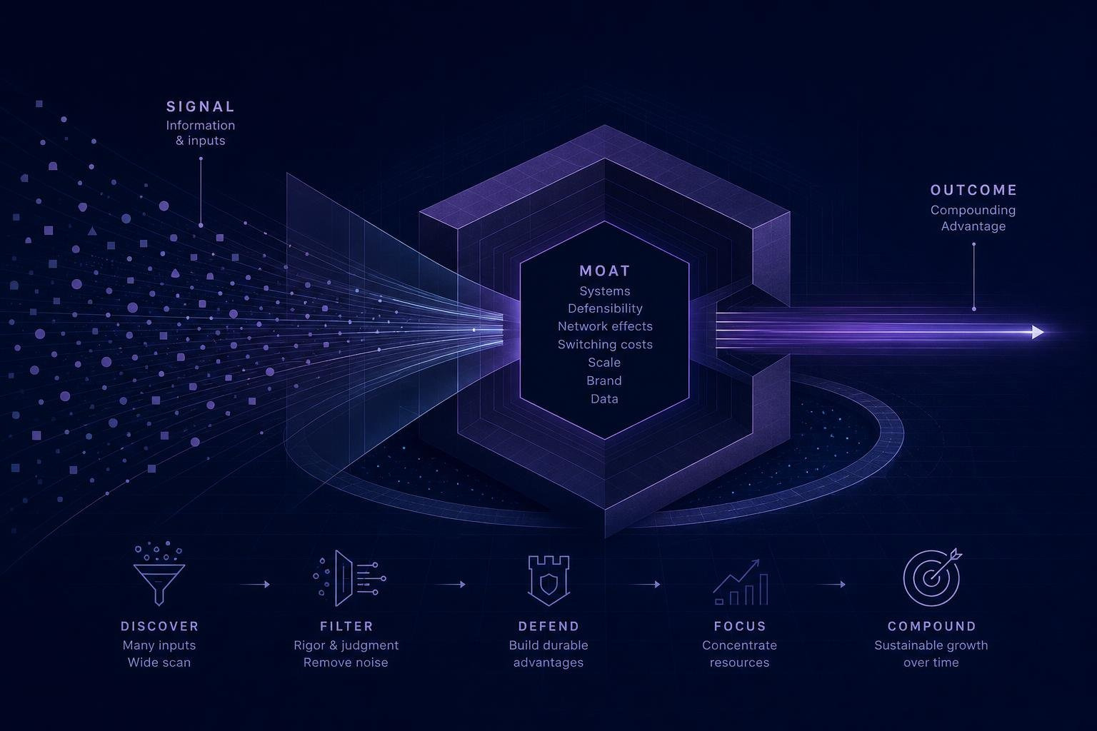 Signal-to-Moat framework abstract geometric visualization Signal-to-Moat framework abstract geometric visualization
