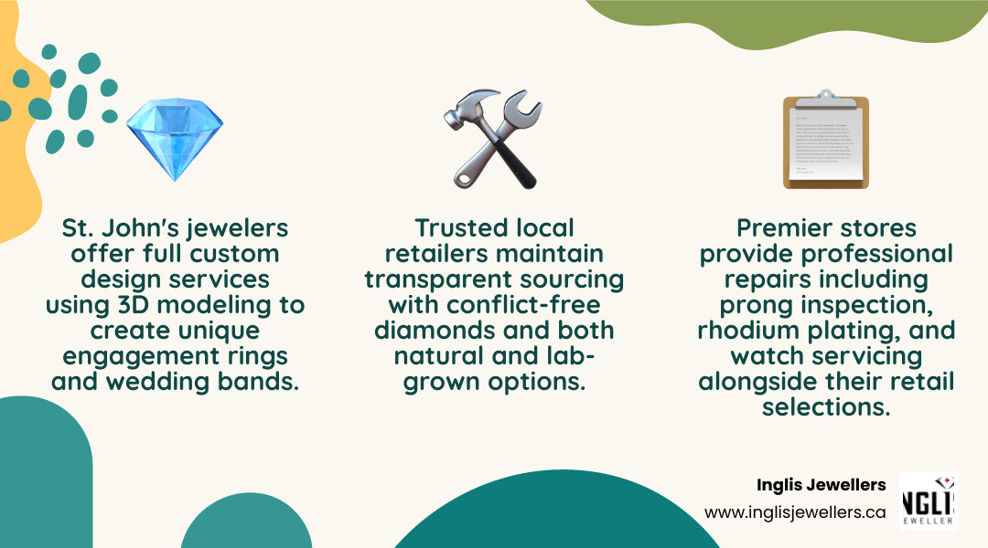Top jewelry stores in St. John's NL compared by services, location, and specialties infographic Top jewelry stores in St. John's NL compared by services, location, and specialties infographic