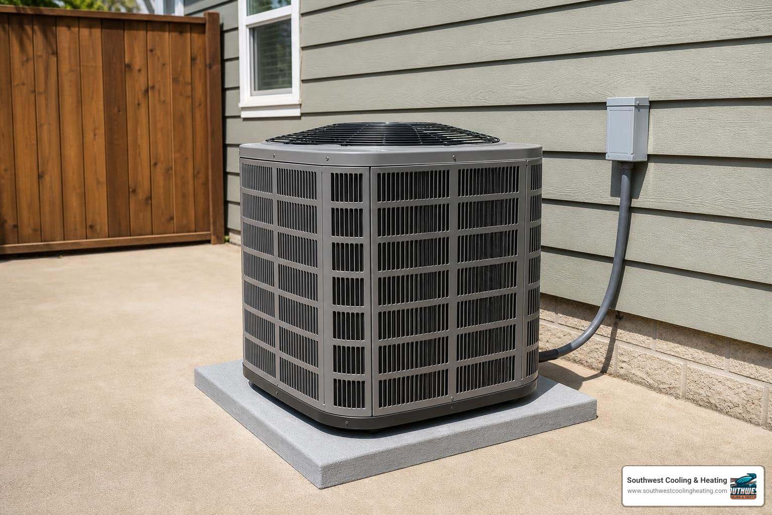 A clean outdoor condenser unit free of debris and dirt A clean outdoor condenser unit free of debris and dirt