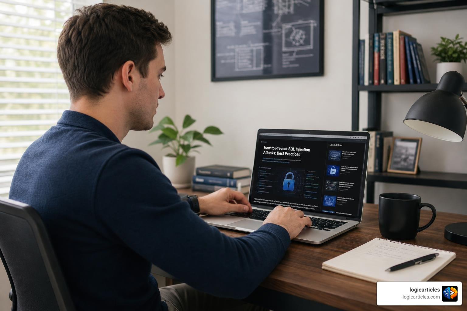 User reading technology blogs and cybersecurity updates
