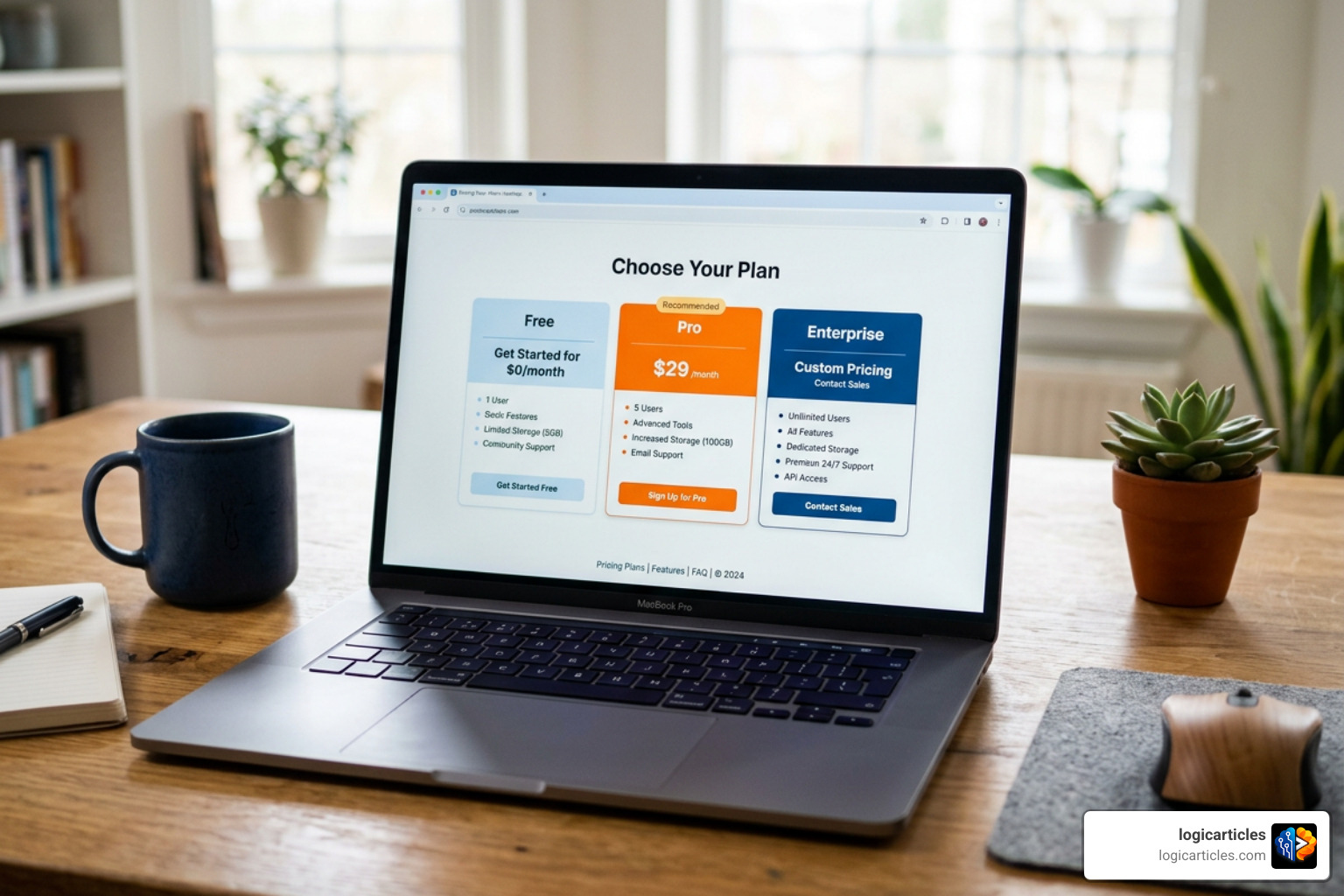 pricing tiers showing free tier, pro plan, and enterprise options