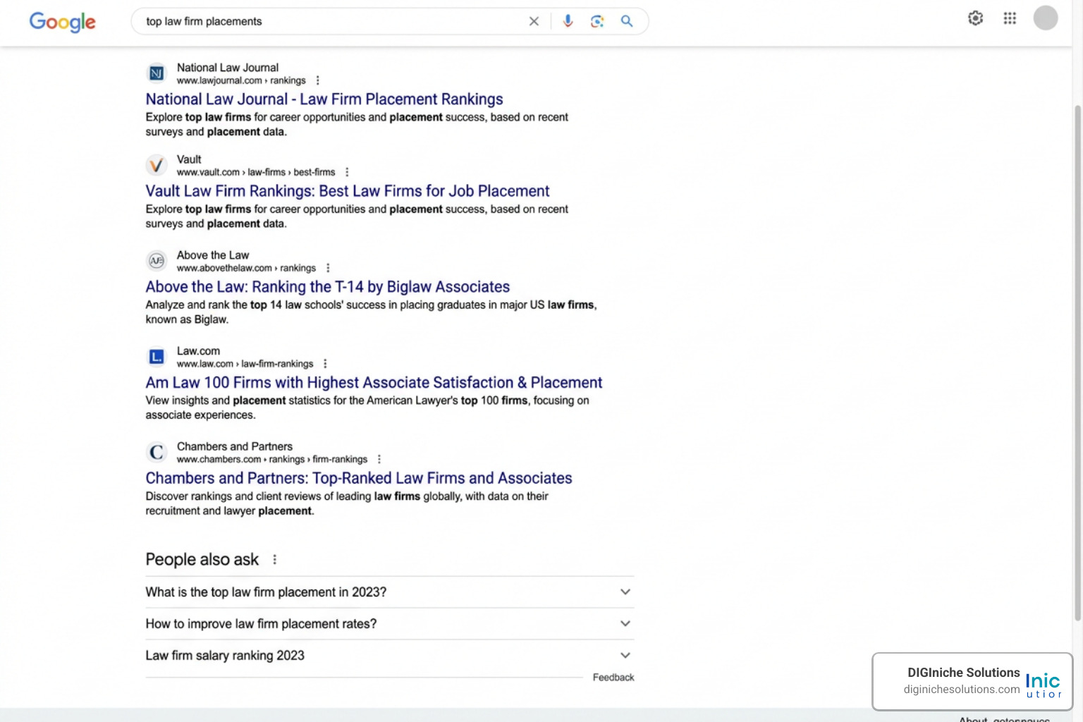 Google search results showing top law firm placements