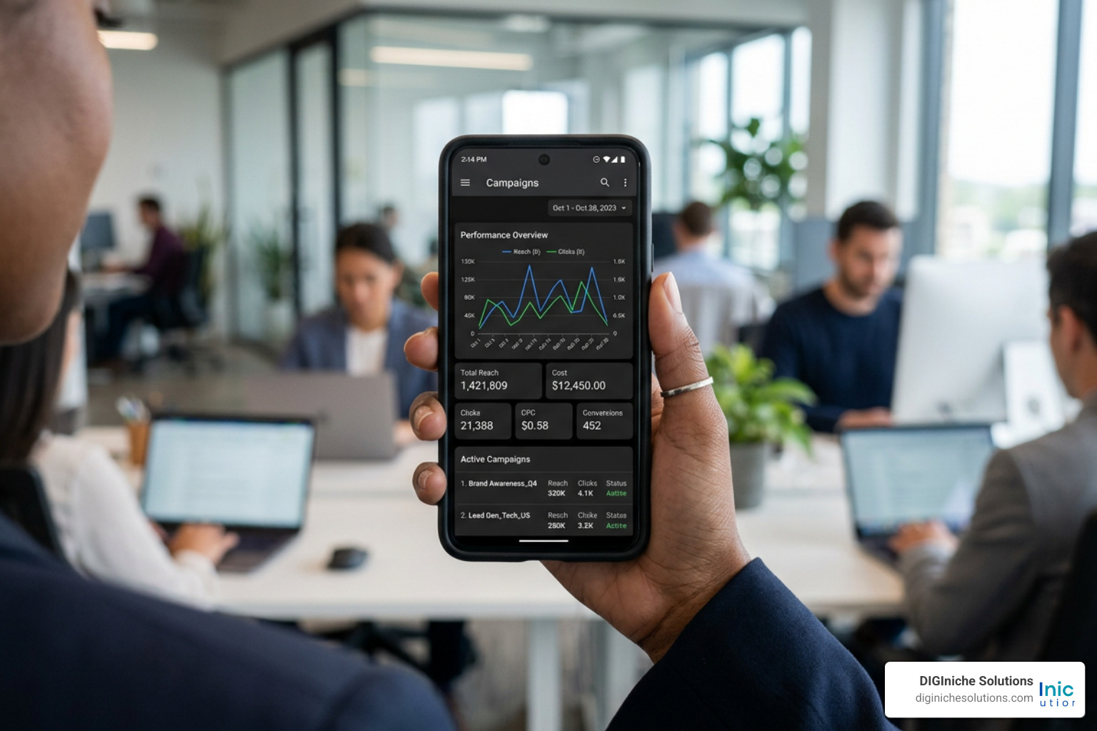 Meta Ads Manager mobile app interface showing ad performance metrics Meta Ads Manager mobile app interface showing ad performance metrics