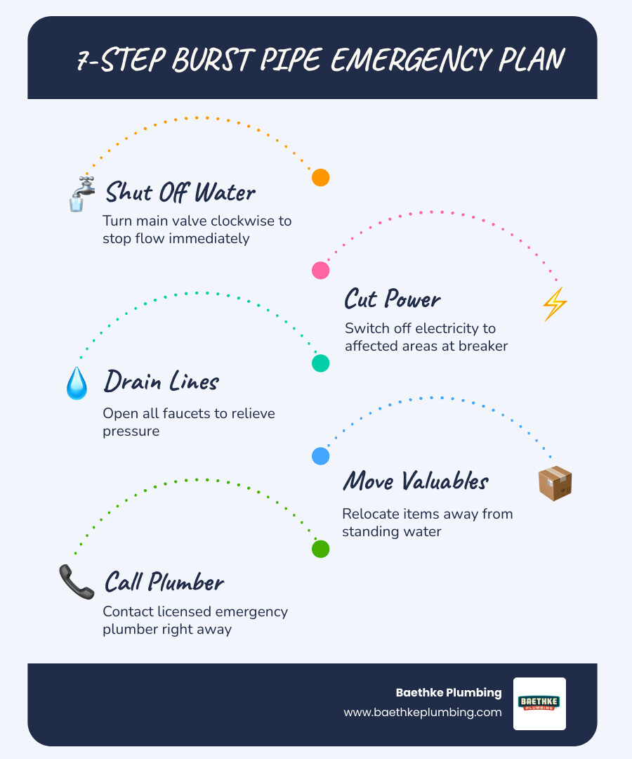 Infographic: What to do when a pipe bursts - 7-step action plan with timeline and damage facts infographic Infographic: What to do when a pipe bursts - 7-step action plan with timeline and damage facts infographic