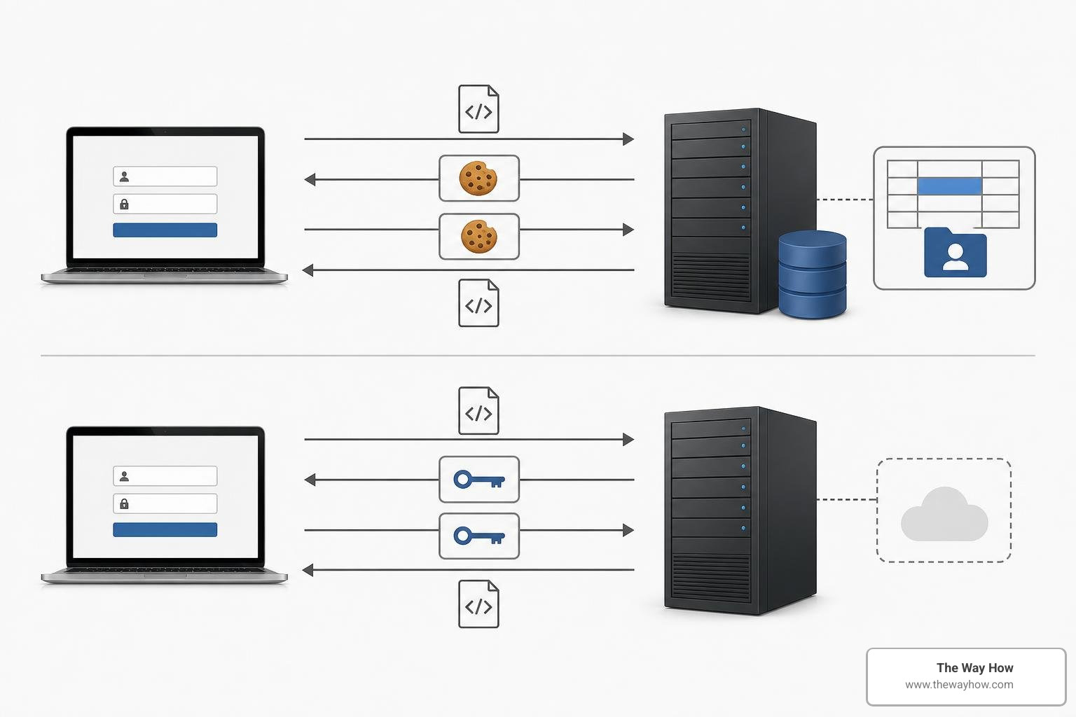 Structural flow of legacy SOAP session management vs modern token authentication