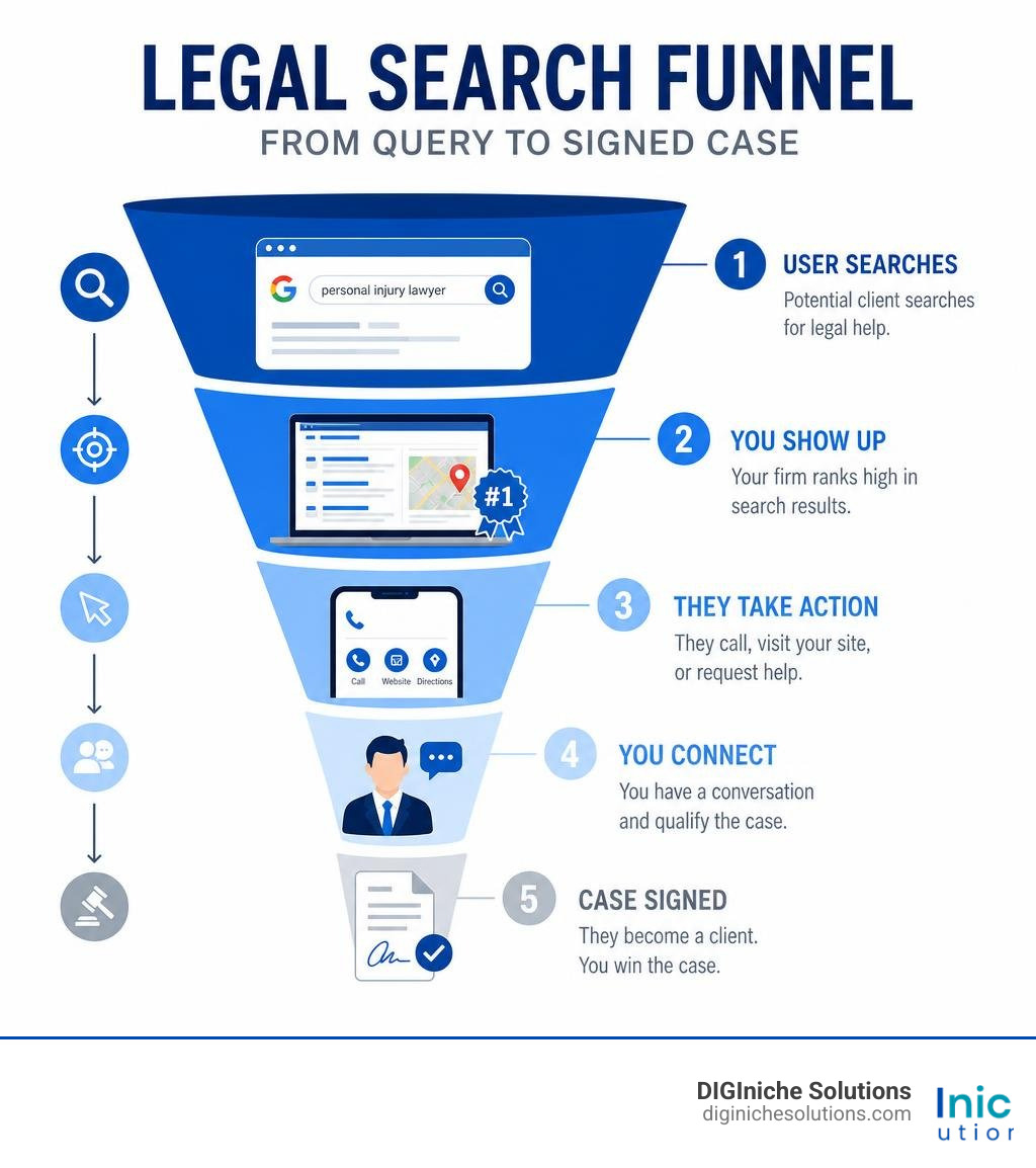 Legal search funnel from query to signed case infographic infographic Legal search funnel from query to signed case infographic infographic