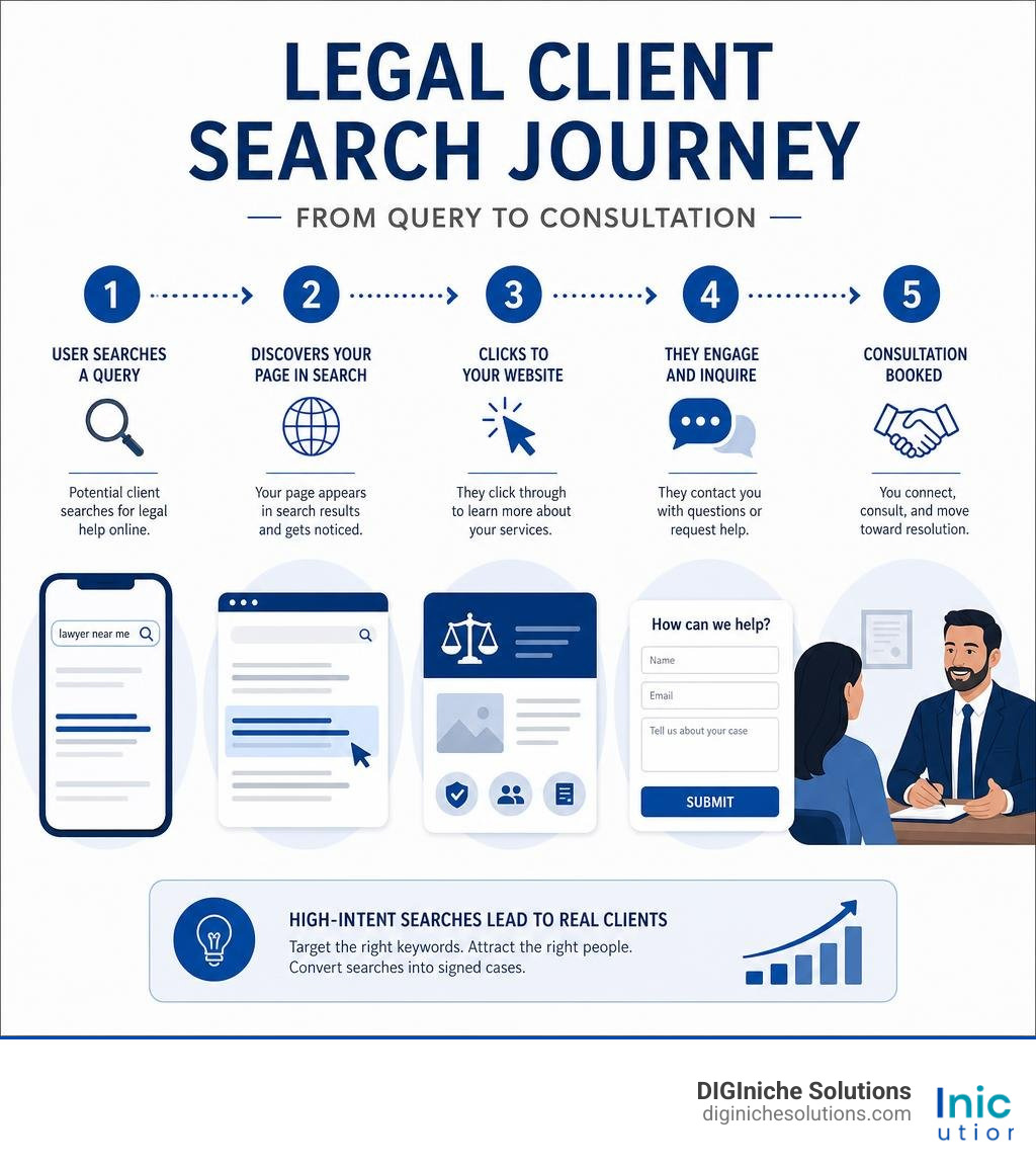 Legal client search journey from query to consultation infographic infographic