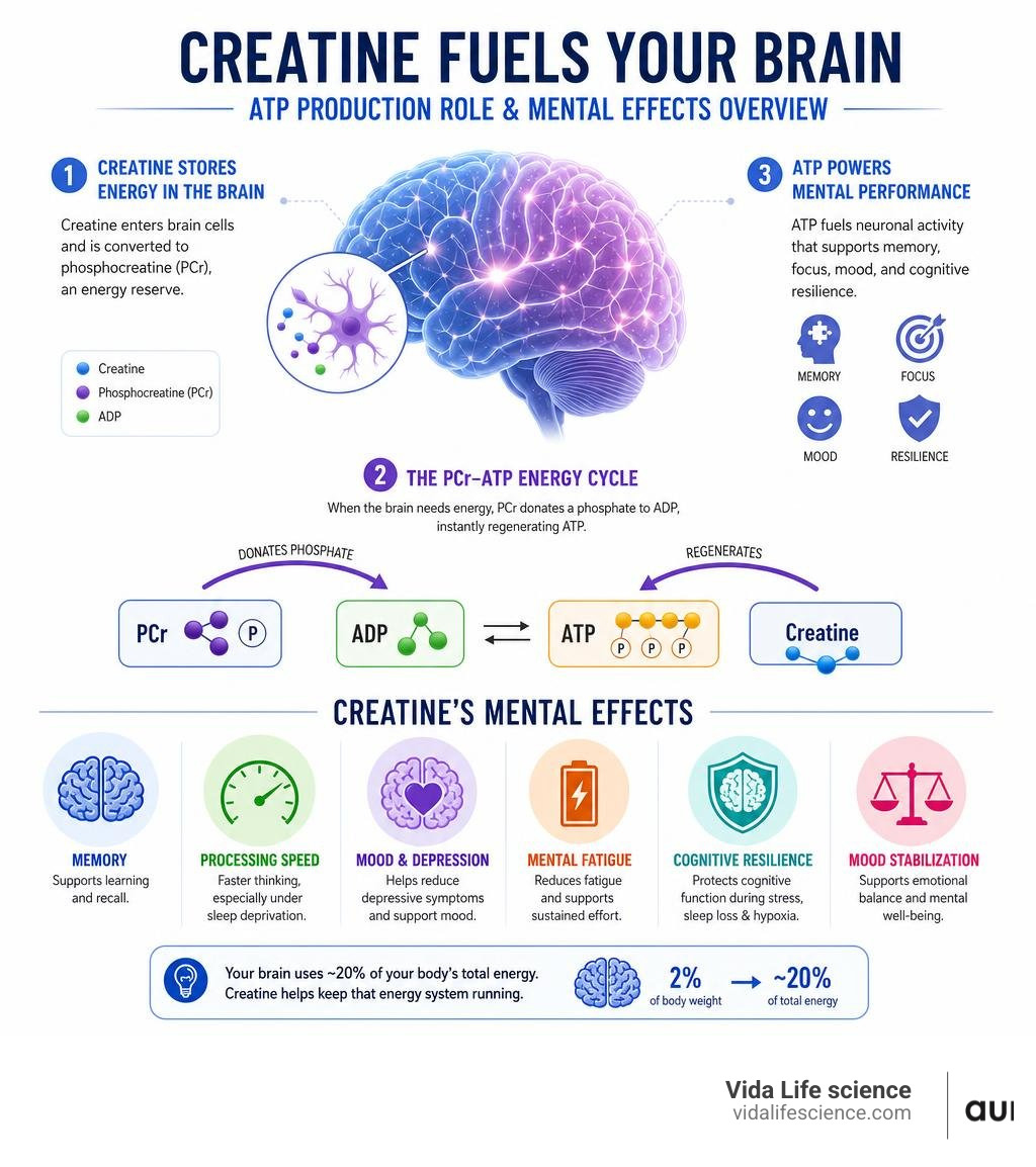 Creatine brain ATP production role and mental effects overview infographic infographic Creatine brain ATP production role and mental effects overview infographic infographic