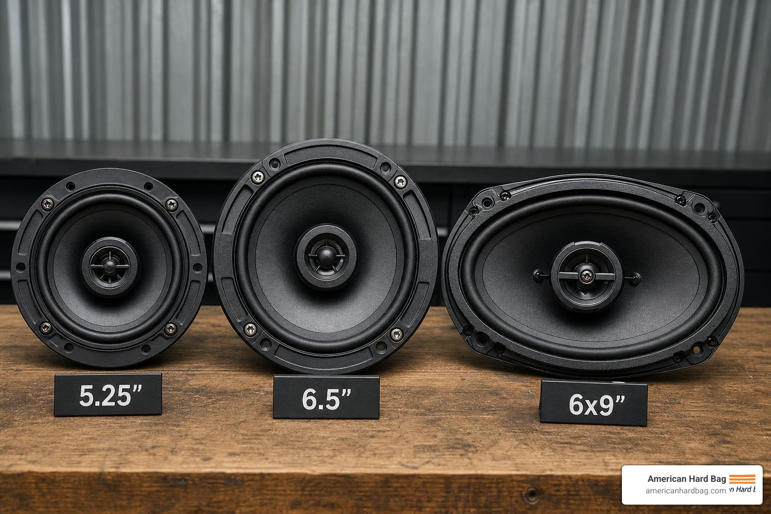 Different motorcycle speaker sizes side-by-side