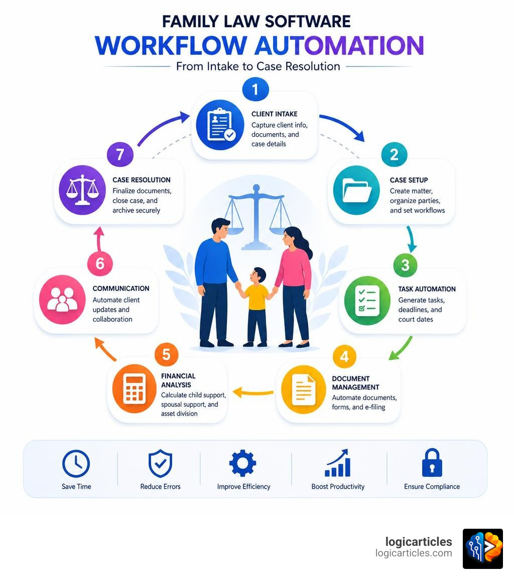 Family law software workflow automation from intake to case resolution infographic infographic Family law software workflow automation from intake to case resolution infographic infographic