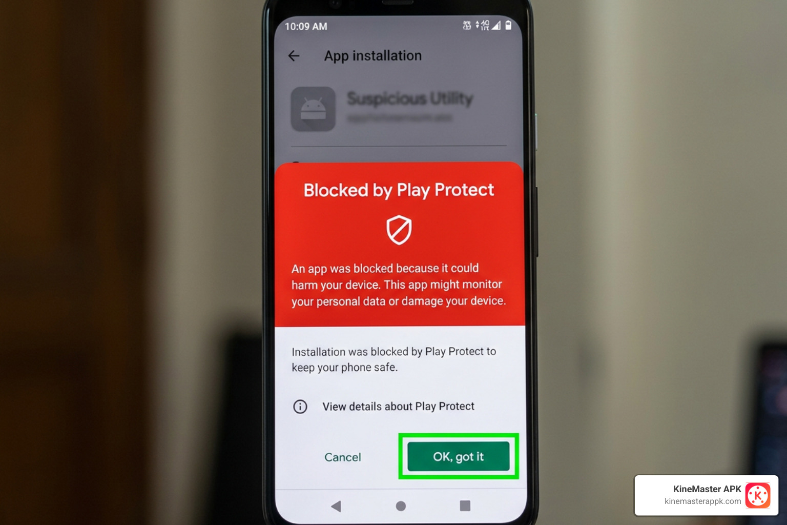 Google Play Protect blocking installation warning screen