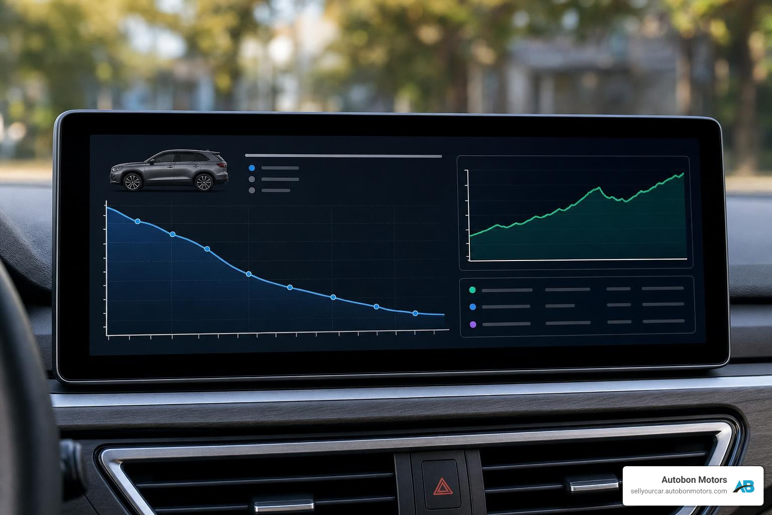 digital dashboard tracking vehicle depreciation and market value trends over time