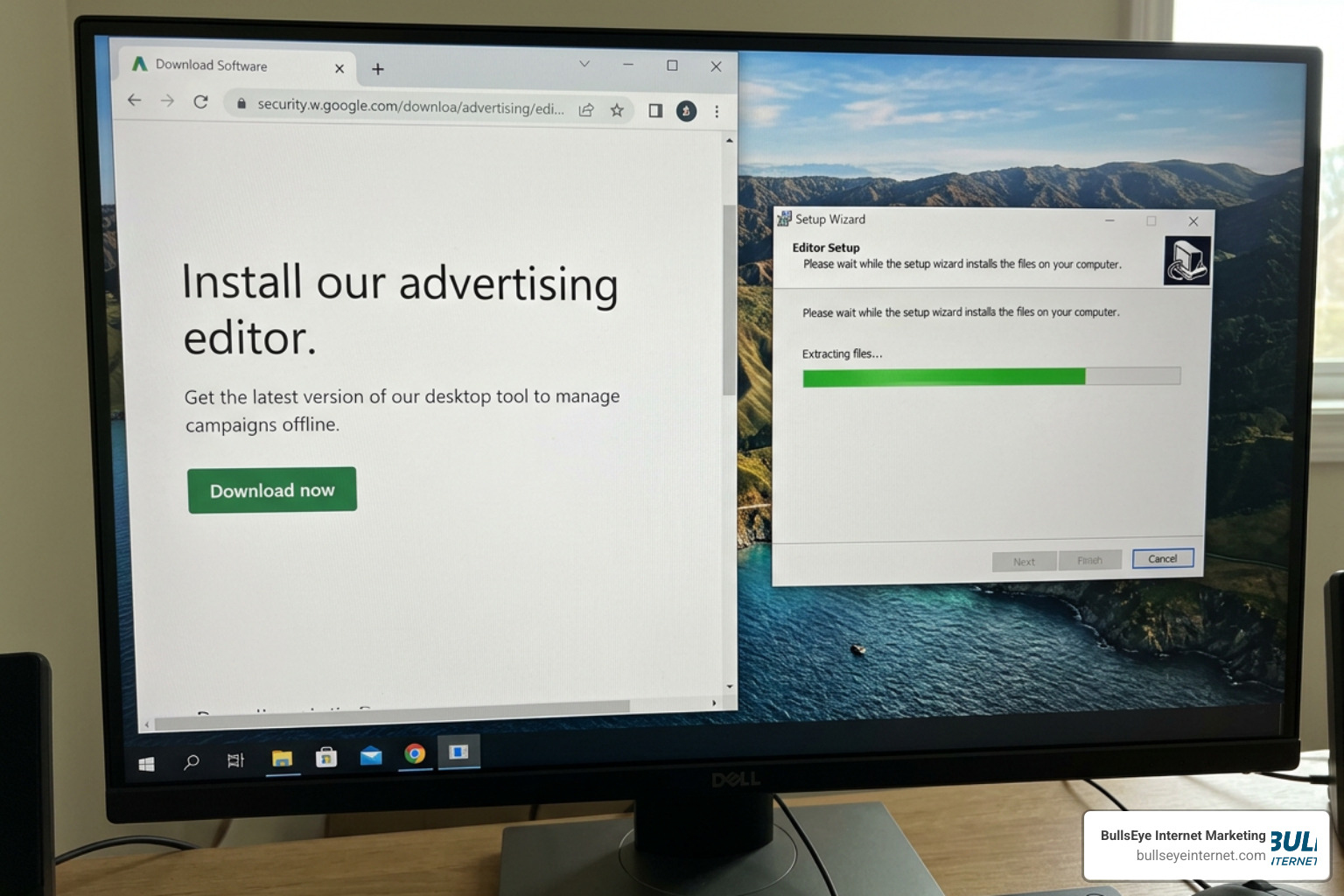 Microsoft Ads Editor download page and setup wizard interface Microsoft Ads Editor download page and setup wizard interface