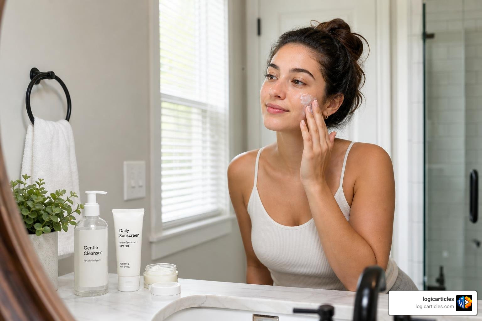 Daily skincare steps chart showing cleansing moisturizing and sun protection Daily skincare steps chart showing cleansing moisturizing and sun protection