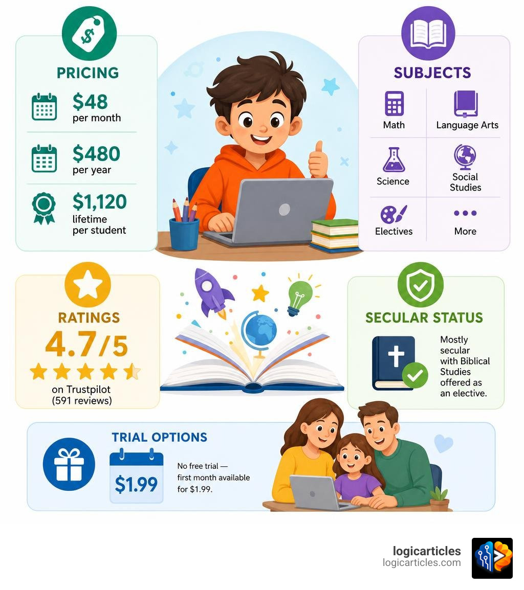 Miacademy features overview infographic: pricing, subjects, ratings, secular status, and trial options infographic Miacademy features overview infographic: pricing, subjects, ratings, secular status, and trial options infographic
