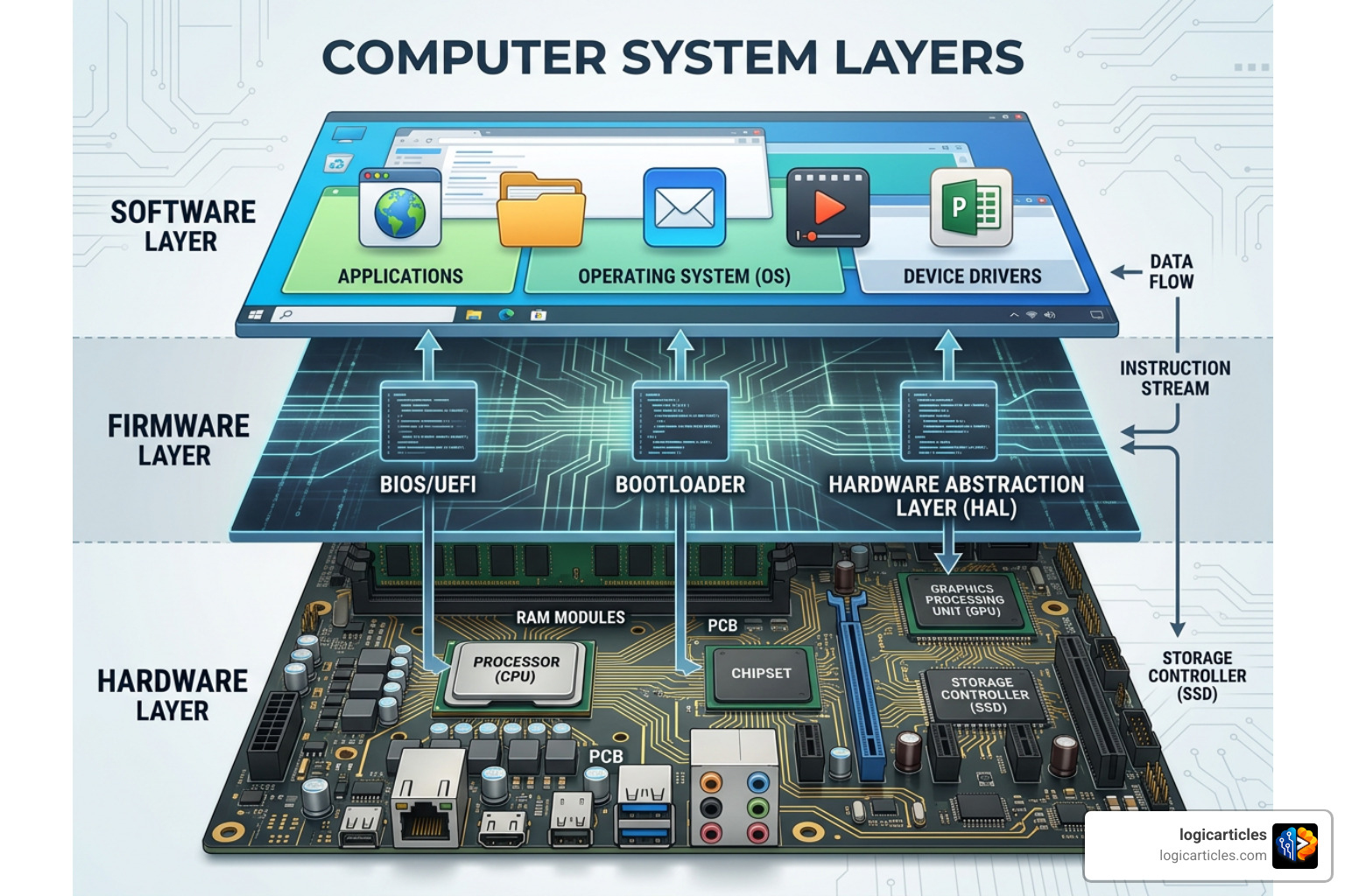 Diagram illustrating the boundary between physical hardware, firmware, and software layers Diagram illustrating the boundary between physical hardware, firmware, and software layers