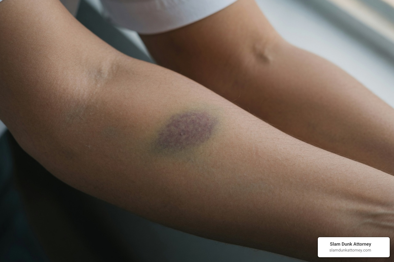 A person in Duluth pointing to a deep purple bruise on their abdomen after a car accident - how to tell if you have internal A person in Duluth pointing to a deep purple bruise on their abdomen after a car accident - how to tell if you have internal