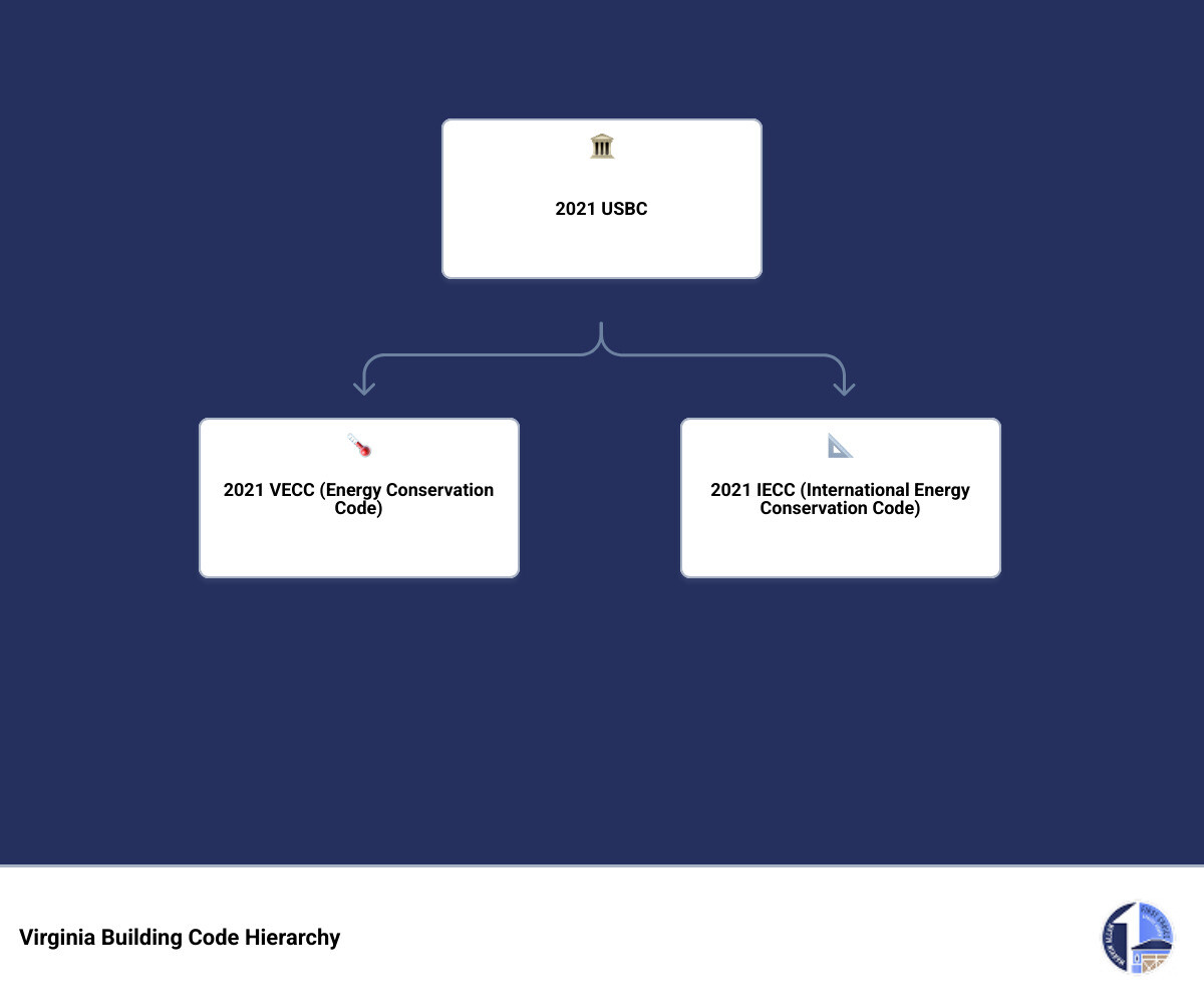 Virginia building code hierarchy infographic showing USBC VECC IECC garage door requirements infographic
