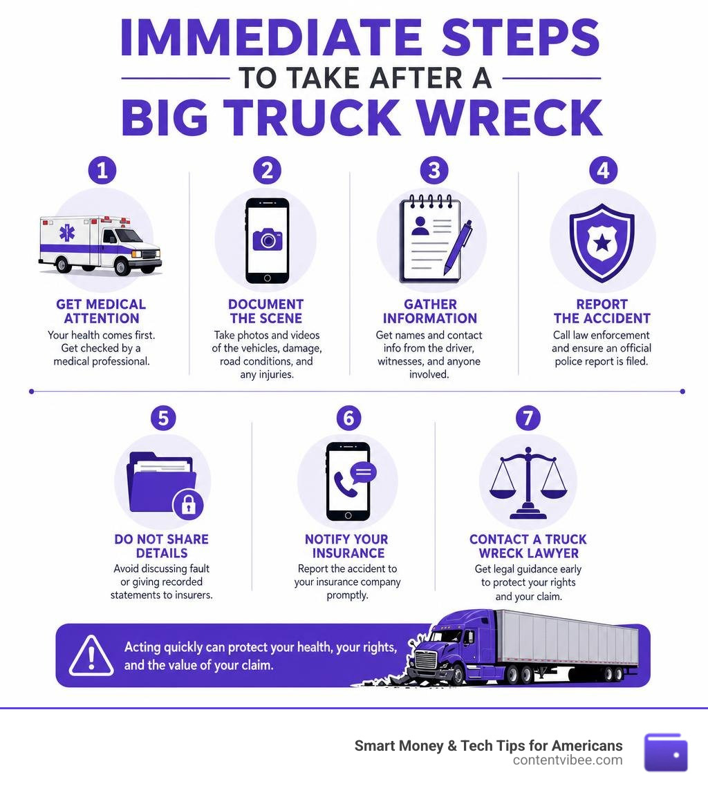 Immediate steps to take after a big truck wreck infographic infographic
