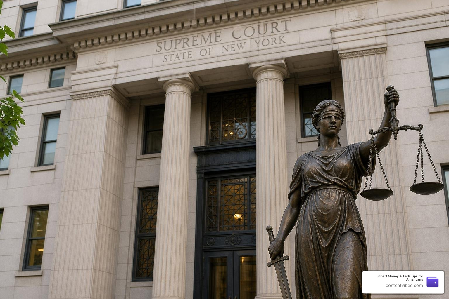 New York State courthouse and legal symbols