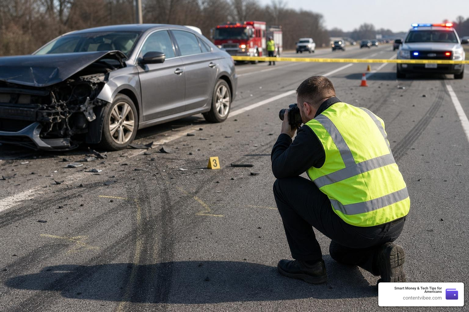 investigator collecting evidence at an accident scene