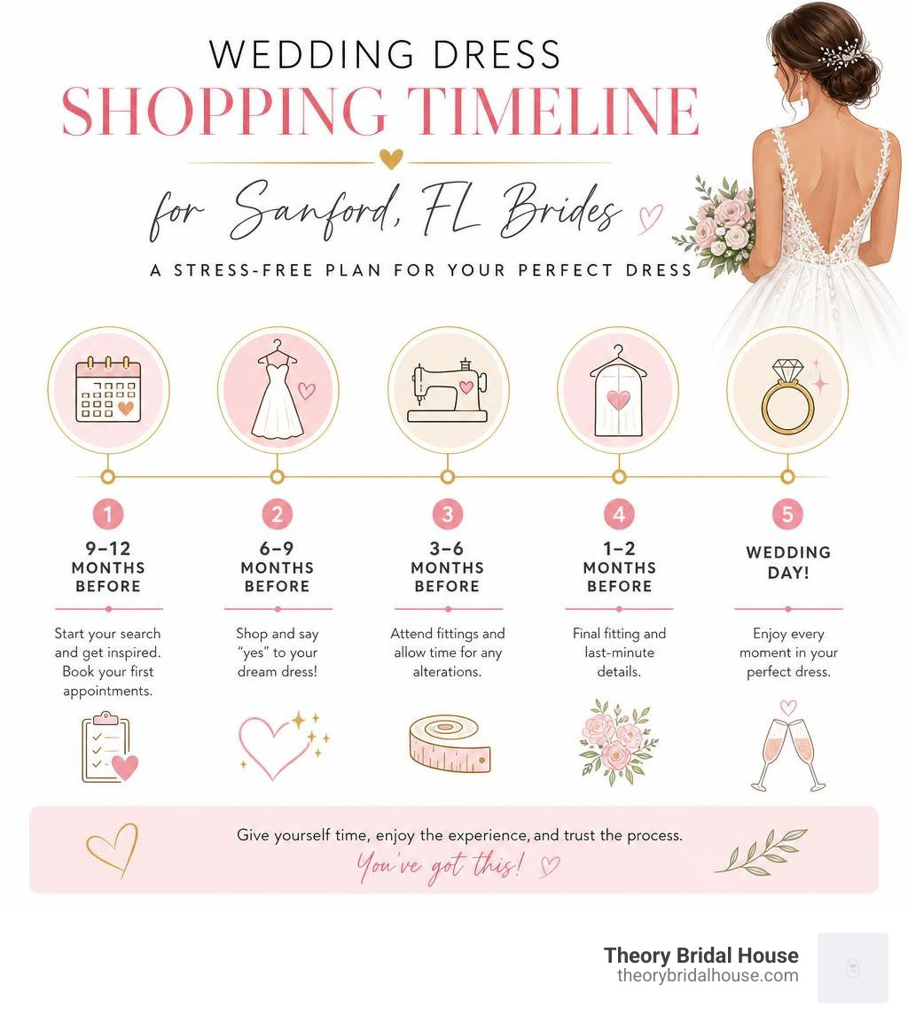 Wedding dress shopping timeline infographic for Sanford FL brides infographic Wedding dress shopping timeline infographic for Sanford FL brides infographic