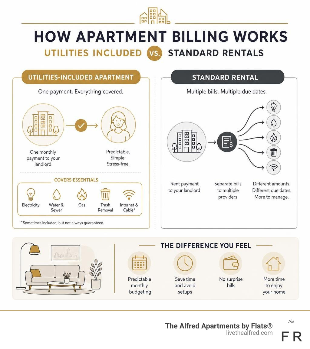 How utilities-included apartment billing works vs. standard rentals infographic infographic
