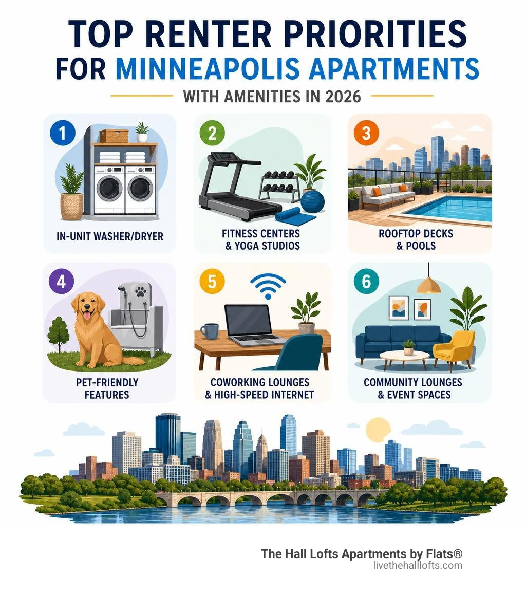 Top renter priorities for Minneapolis apartments with amenities in 2026 infographic