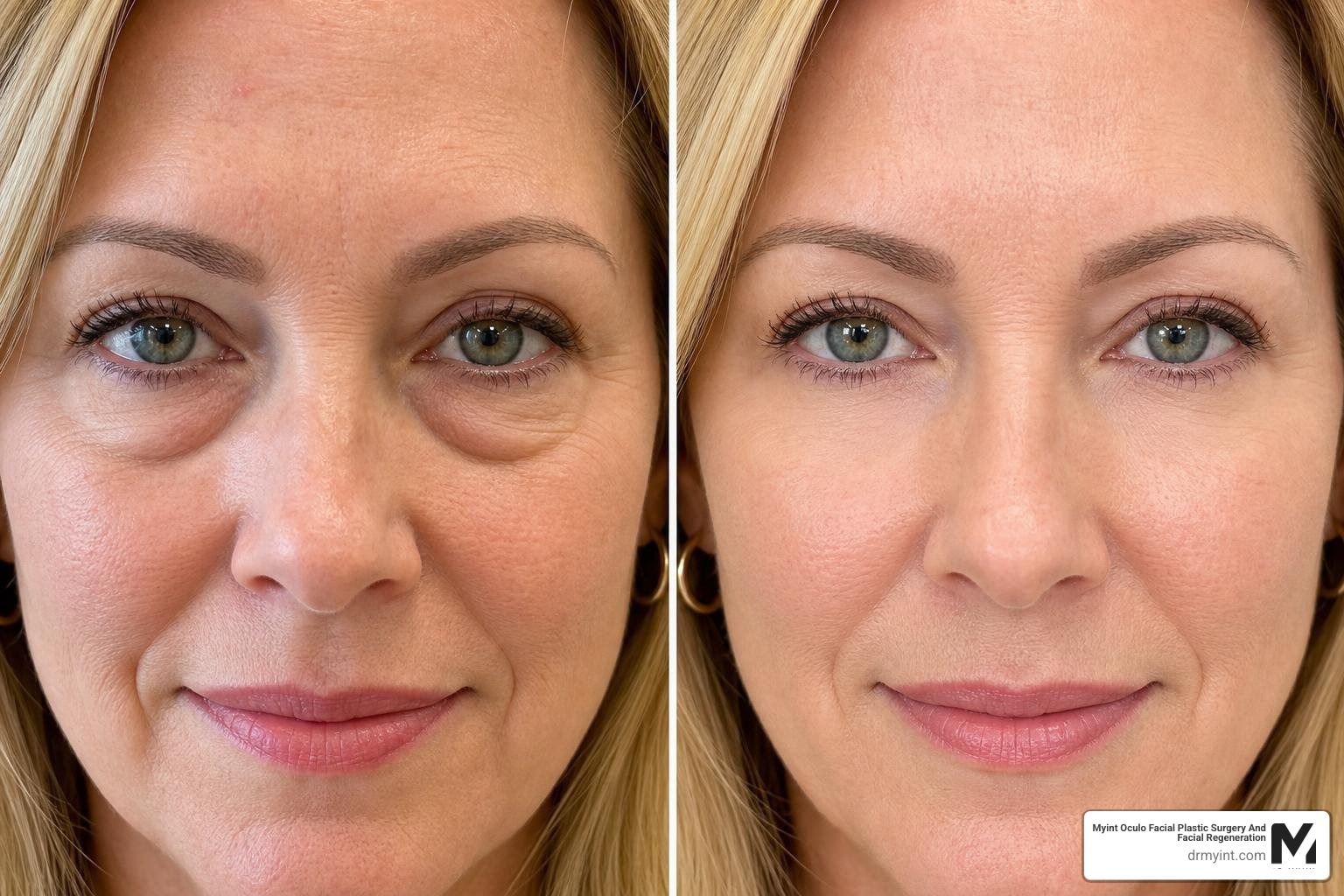 Before and after concept showing a bright, refreshed, and youthful under-eye appearance Before and after concept showing a bright, refreshed, and youthful under-eye appearance