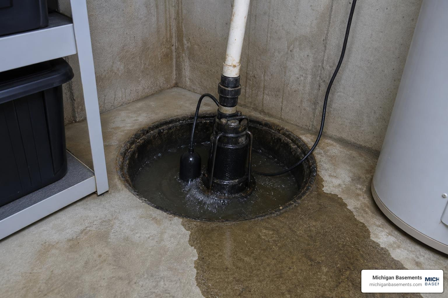 failing sump pump in basement pit