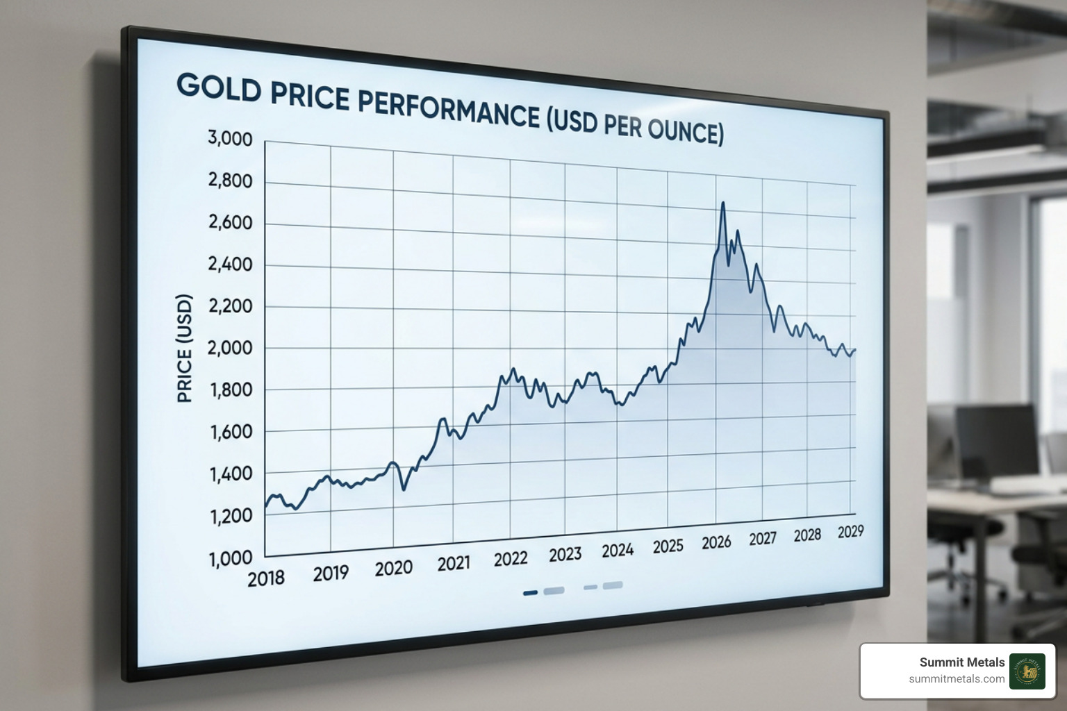 historical gold price trend line showing the 2026 peak