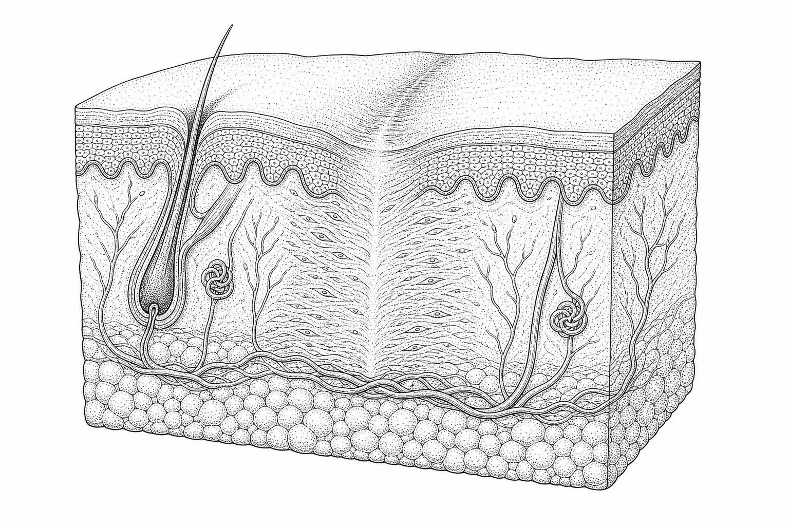 Cross-section illustration of skin tissue repair showing how scars form during wound healing