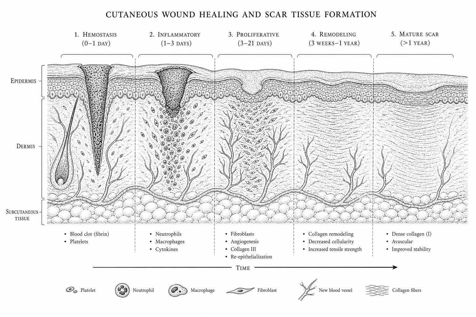 how scars form cutaneous wound healing skin tissue repair cross-section