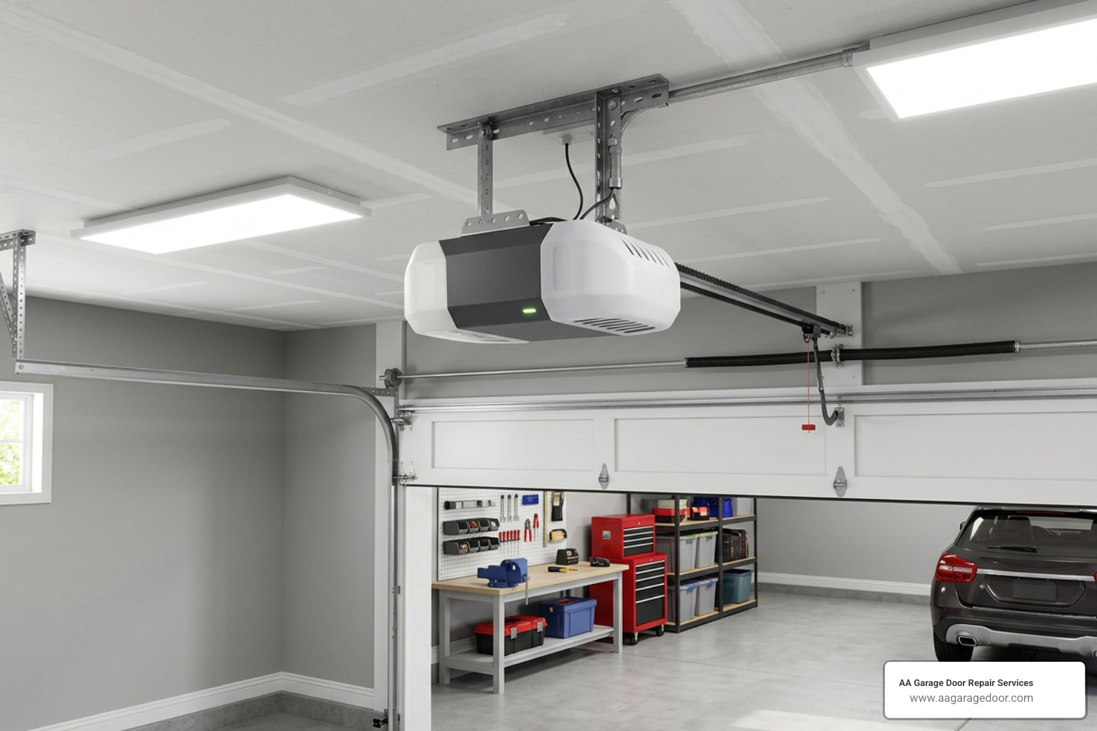 modern garage door opener motor unit mounted on a finished garage ceiling modern garage door opener motor unit mounted on a finished garage ceiling