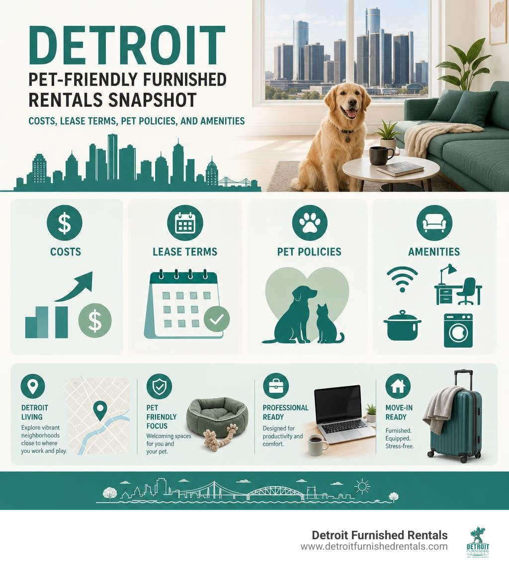 Infographic: Detroit pet-friendly furnished rentals snapshot — costs, lease terms, pet policies, and amenities infographic Infographic: Detroit pet-friendly furnished rentals snapshot — costs, lease terms, pet policies, and amenities infographic