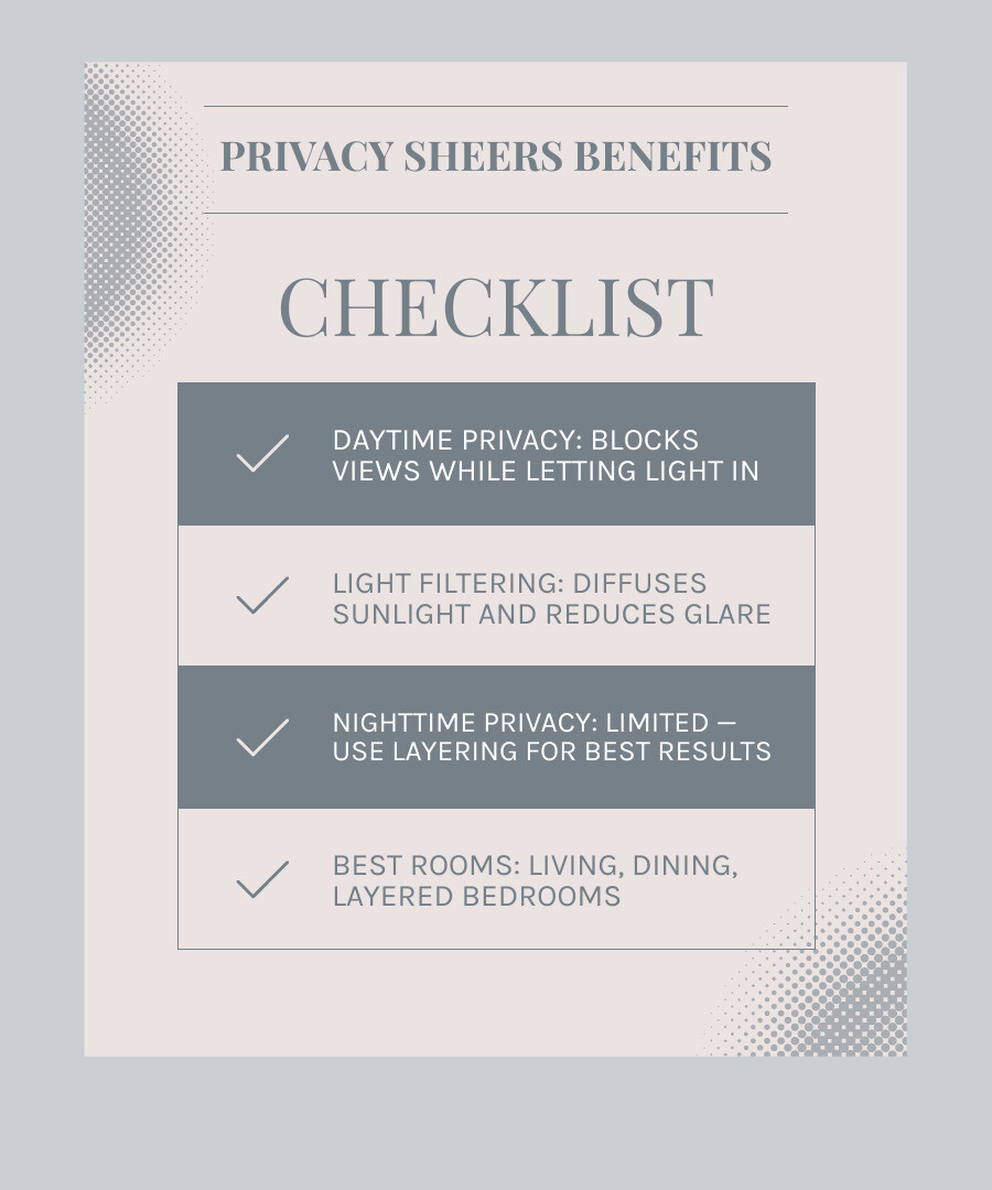 Infographic showing balance of light and privacy with different sheer curtain types and room applications infographic Infographic showing balance of light and privacy with different sheer curtain types and room applications infographic