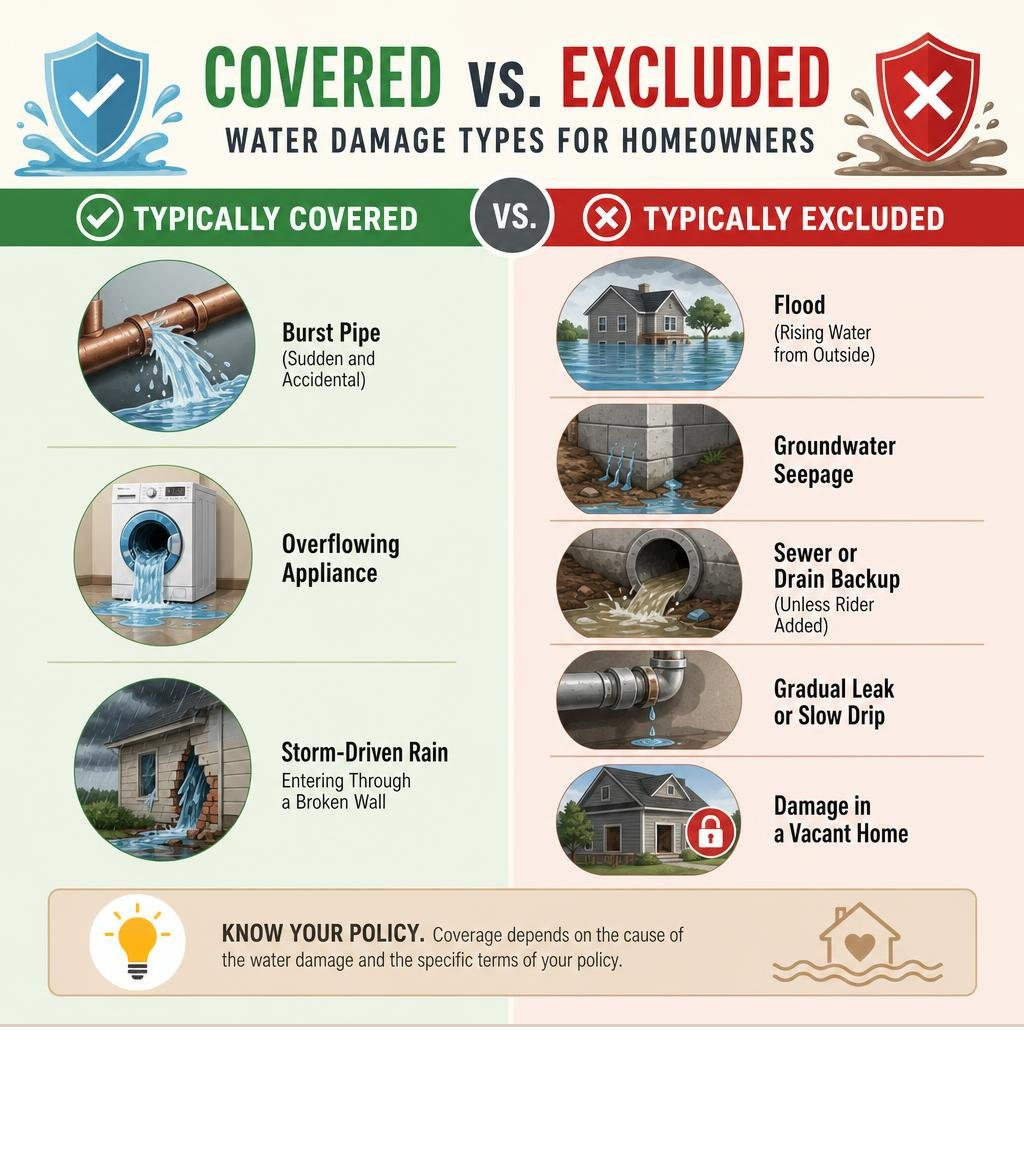 Covered vs excluded water damage types infographic for homeowners infographic Covered vs excluded water damage types infographic for homeowners infographic